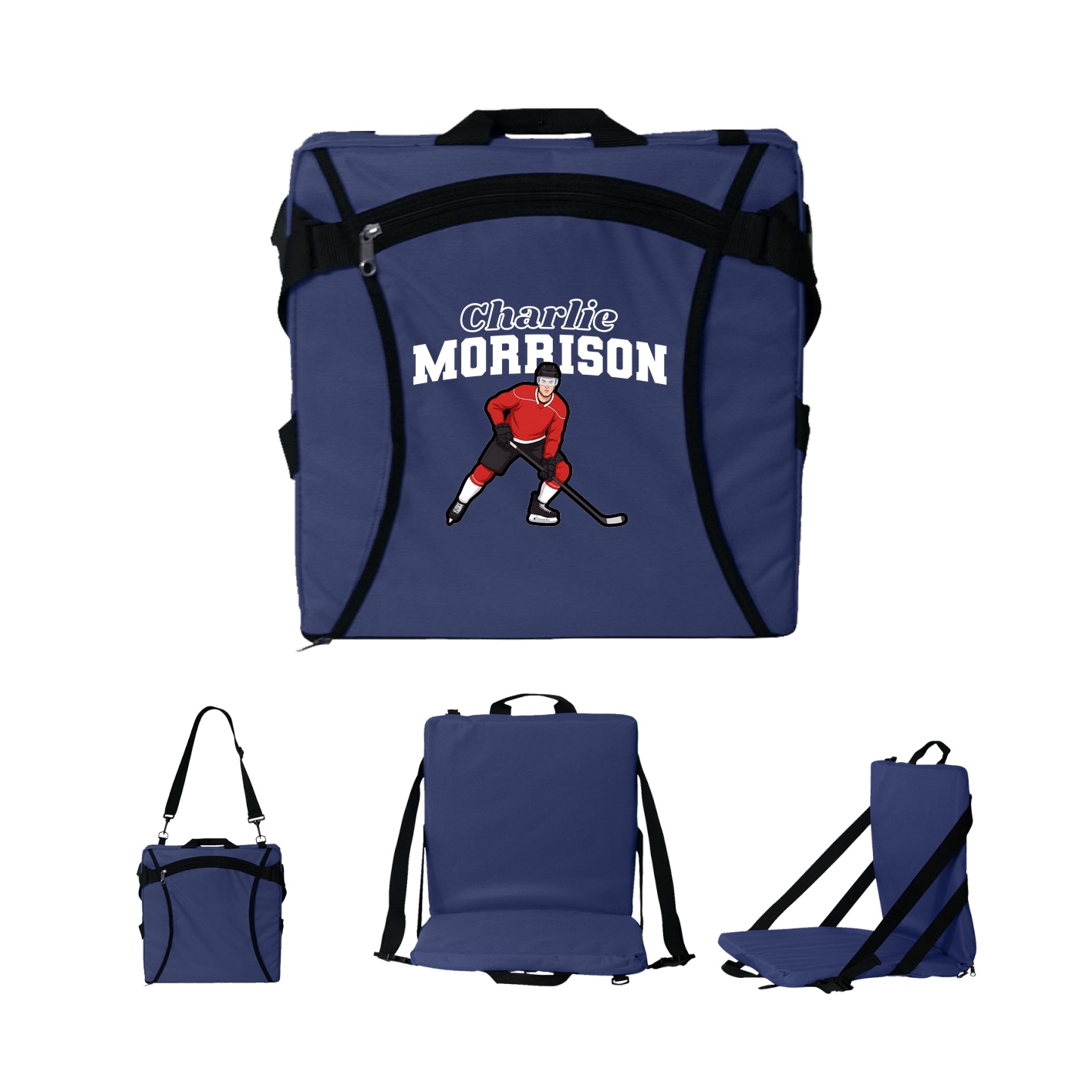 Folding Stadium Seat — Name Arch in Navy