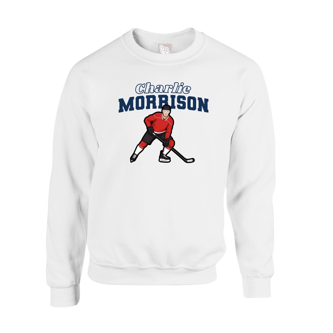 Fleece Crew — Name Arch in White
