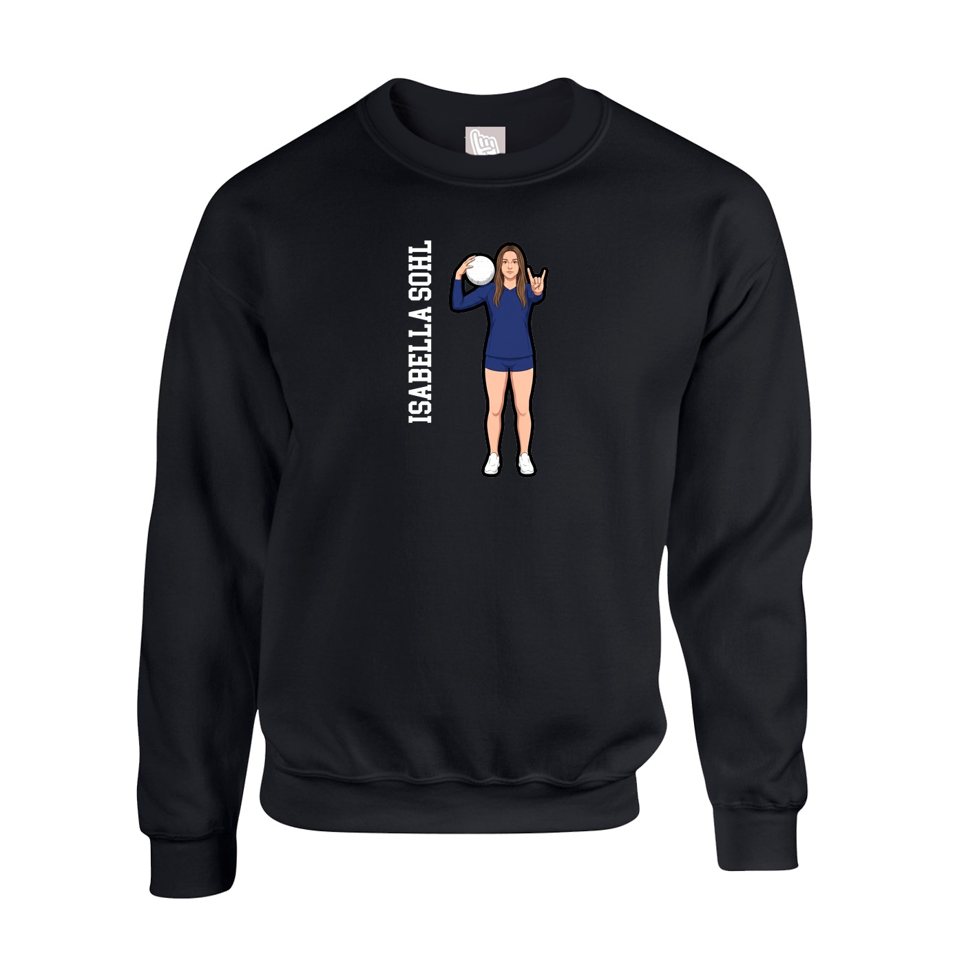 Fleece Crew — Name Vertical in Black