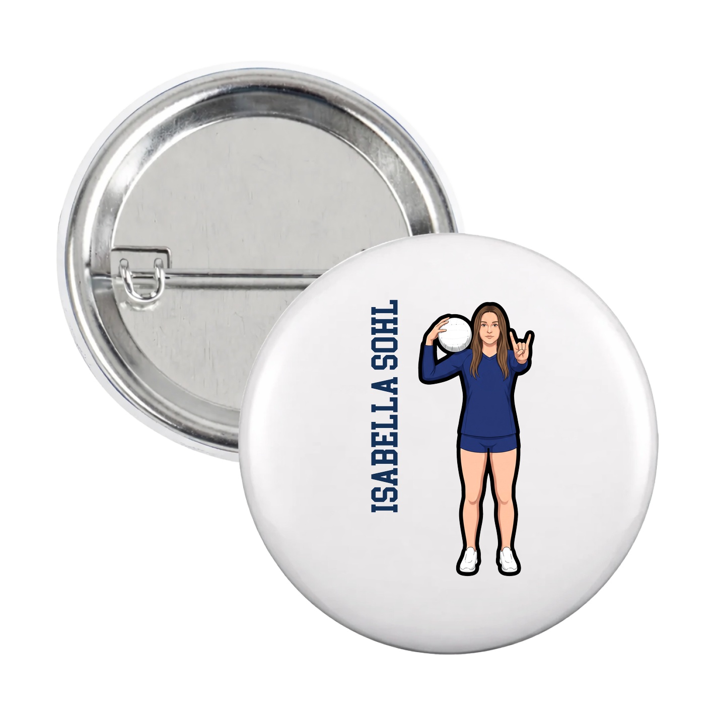 Game Day Button — Name Vertical in White