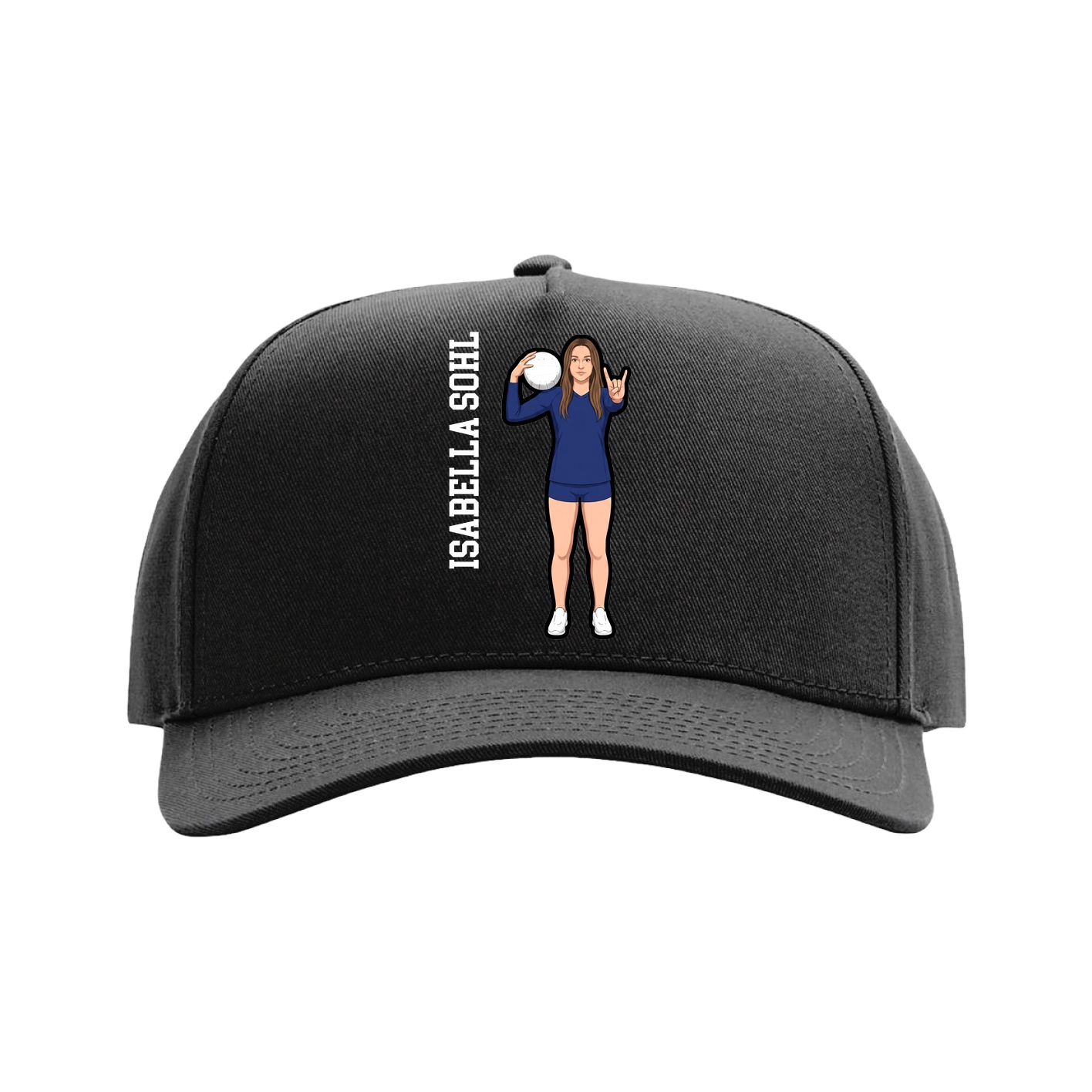 Full Fabric Five-Panel Champ Cap — Name Vertical in Black