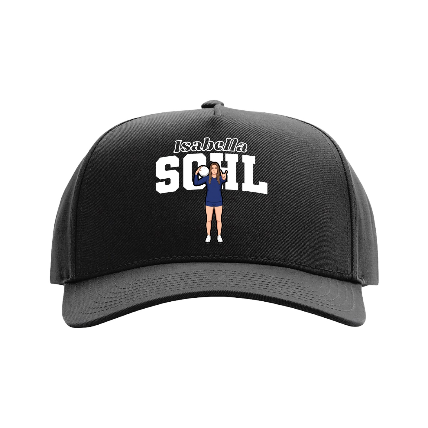 Full Fabric Five-Panel Champ Cap — Name Arch in Black