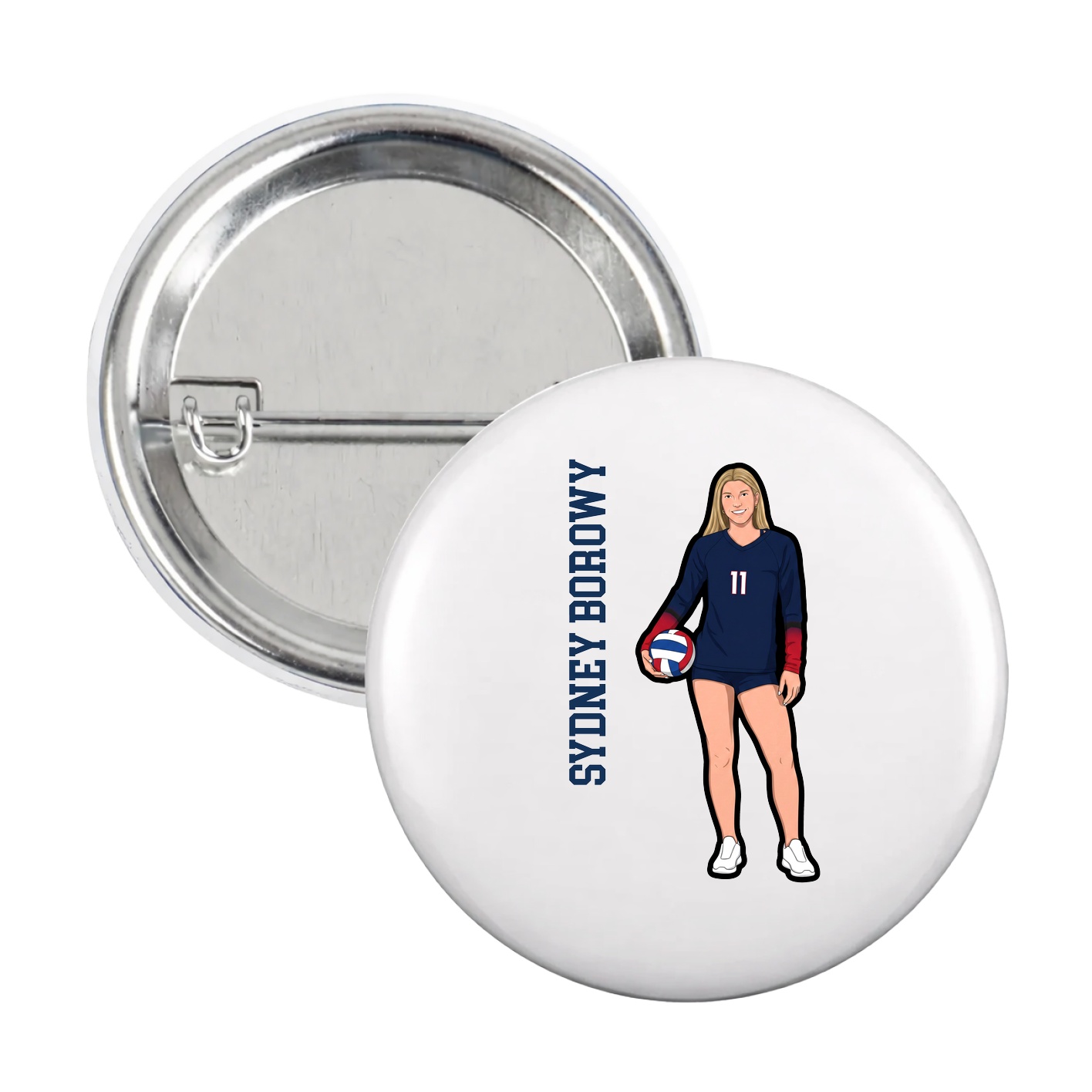 Game Day Button — Name Vertical in White