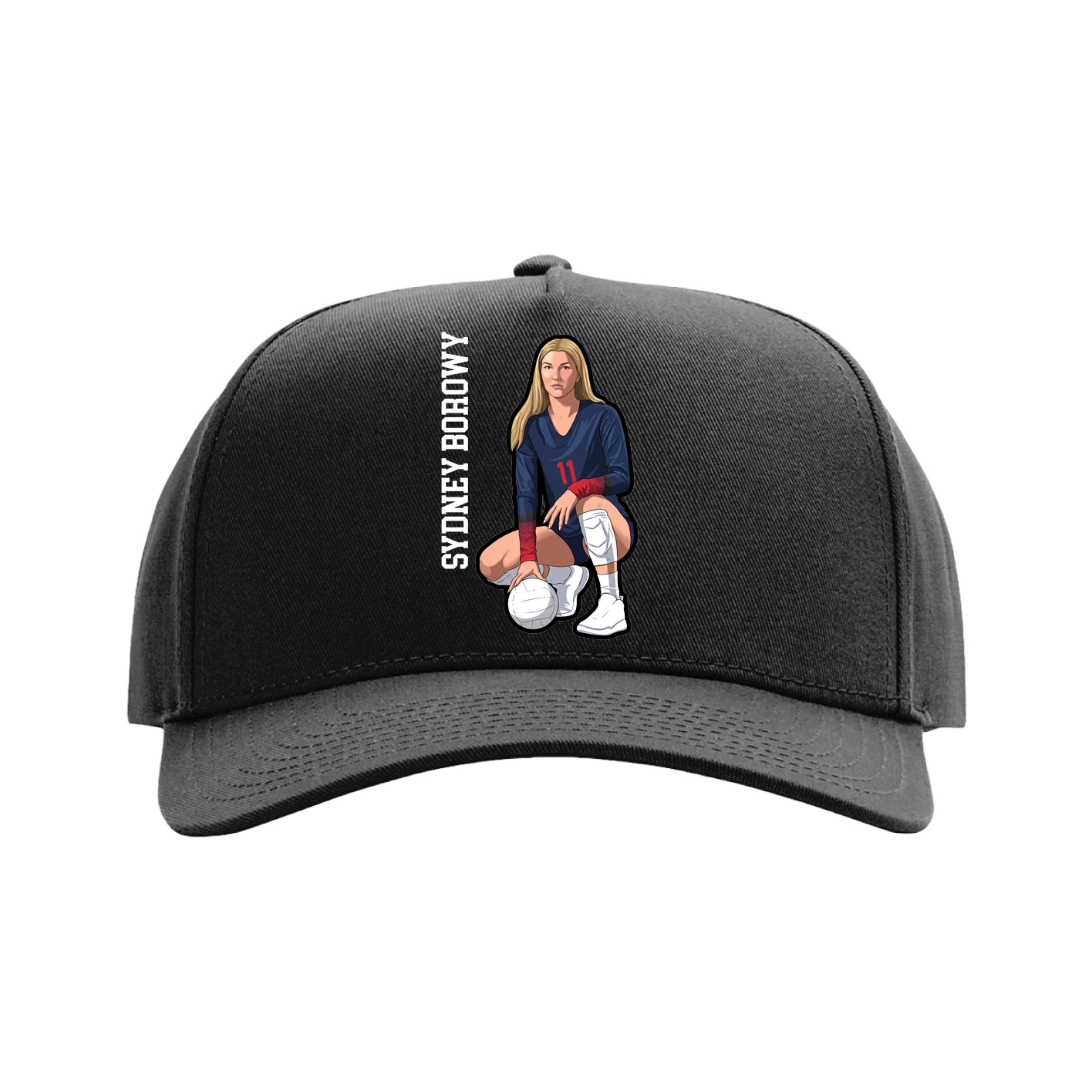 Full Fabric Five-Panel Champ Cap — Name Vertical in Black