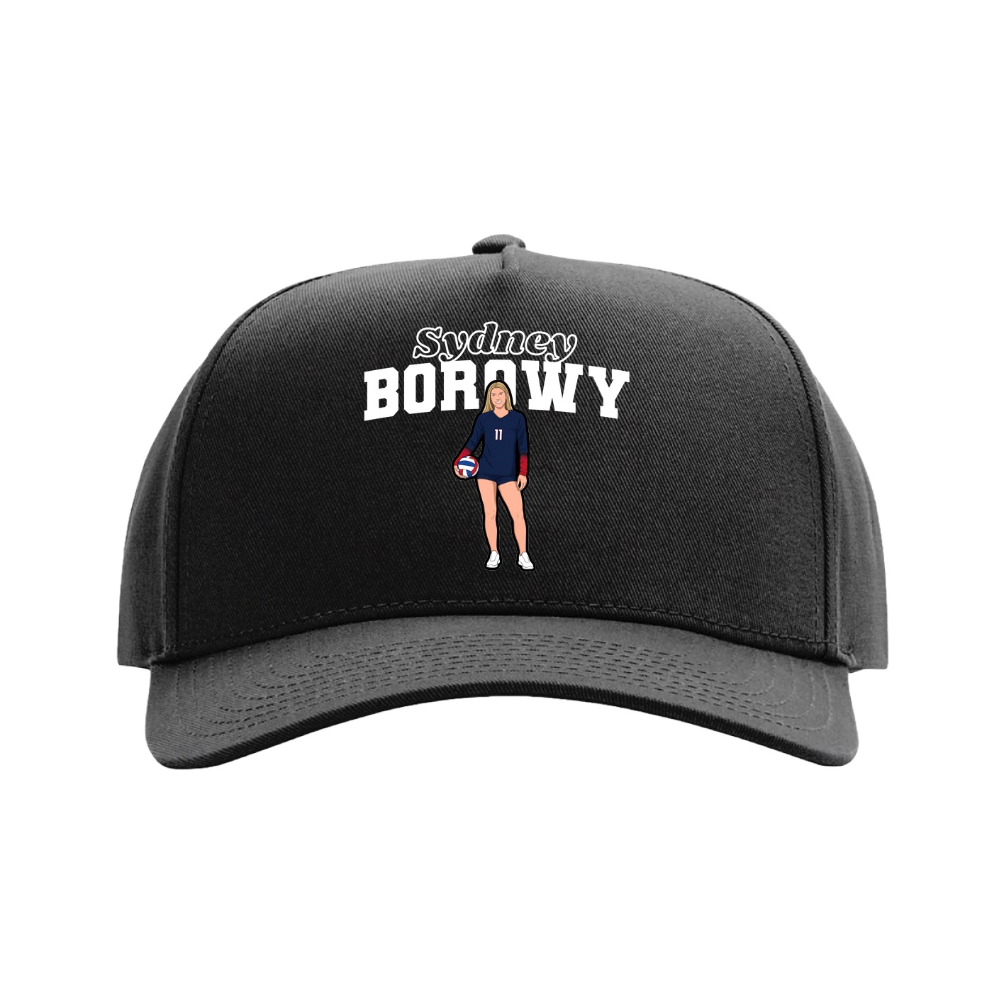 Full Fabric Five-Panel Champ Cap — Name Arch in Black
