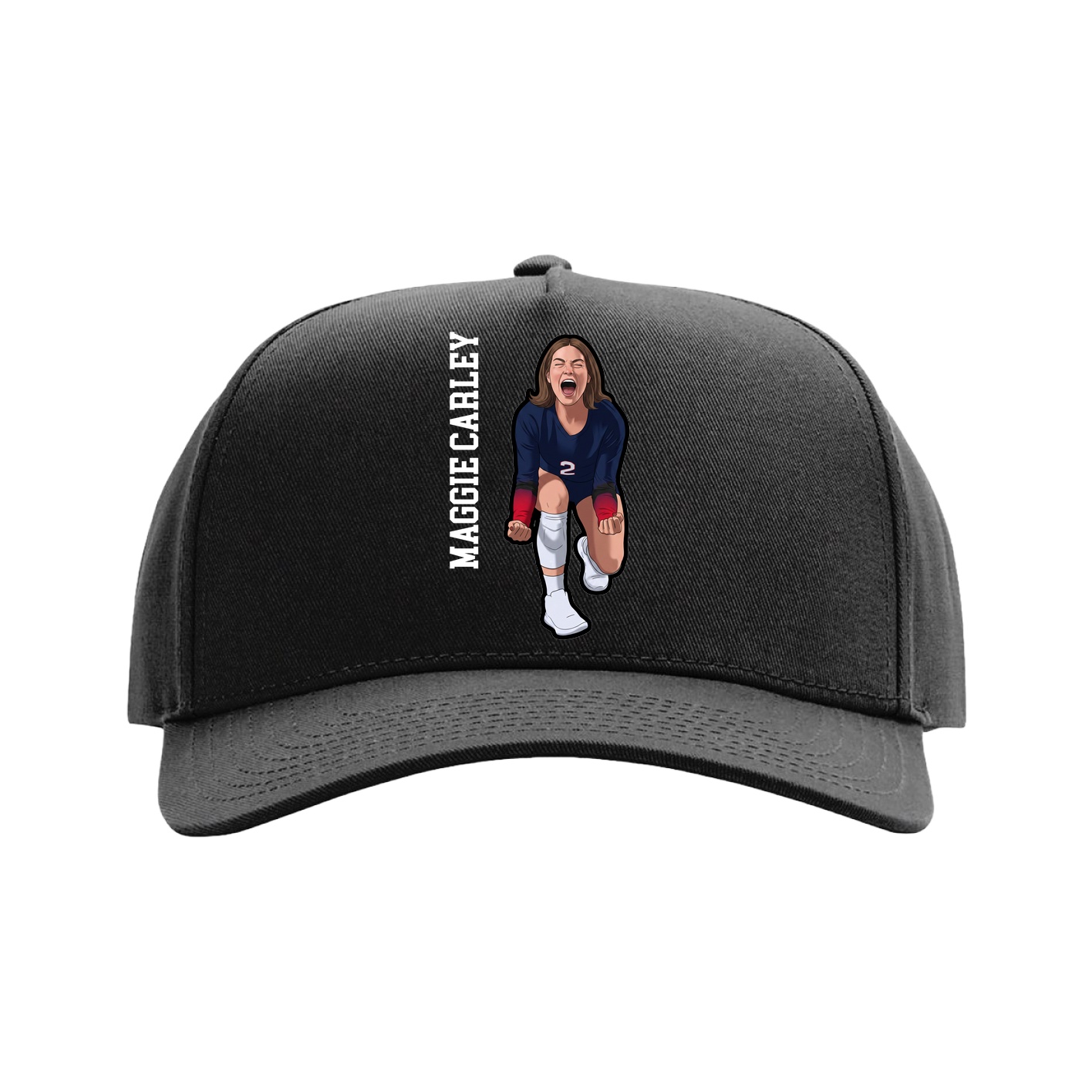 Full Fabric Five-Panel Champ Cap — Name Vertical in Black