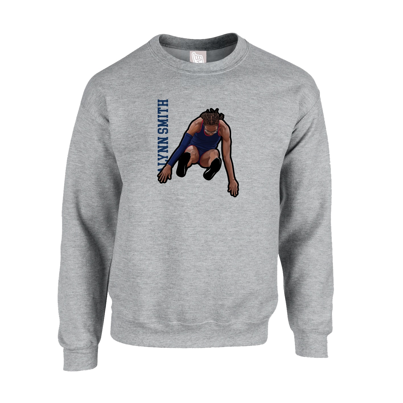 Fleece Crew — Name Vertical in Grey