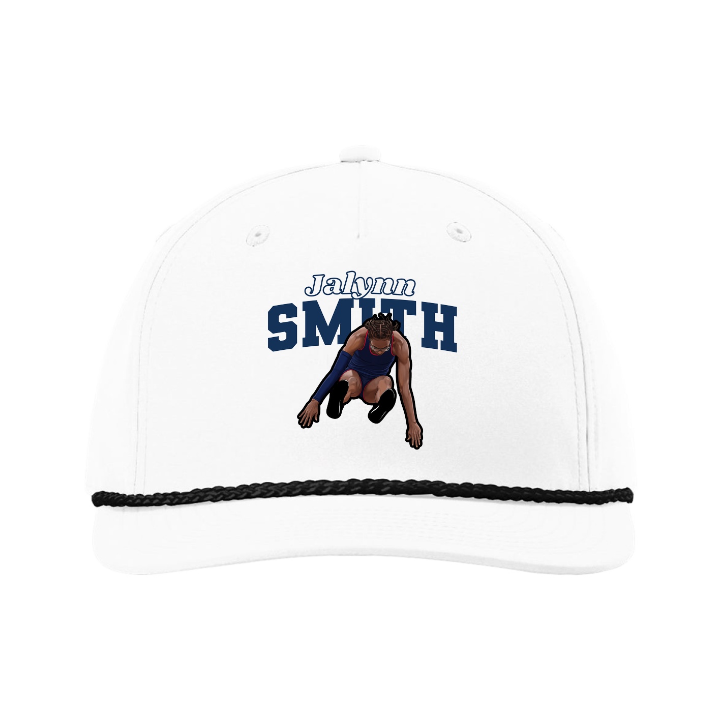 Five-Panel Classic Rope Cap — Name Arch in White