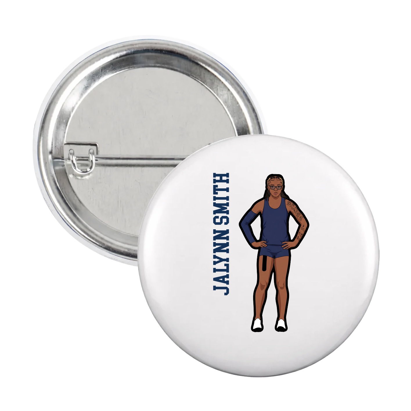 Game Day Button — Name Vertical in White