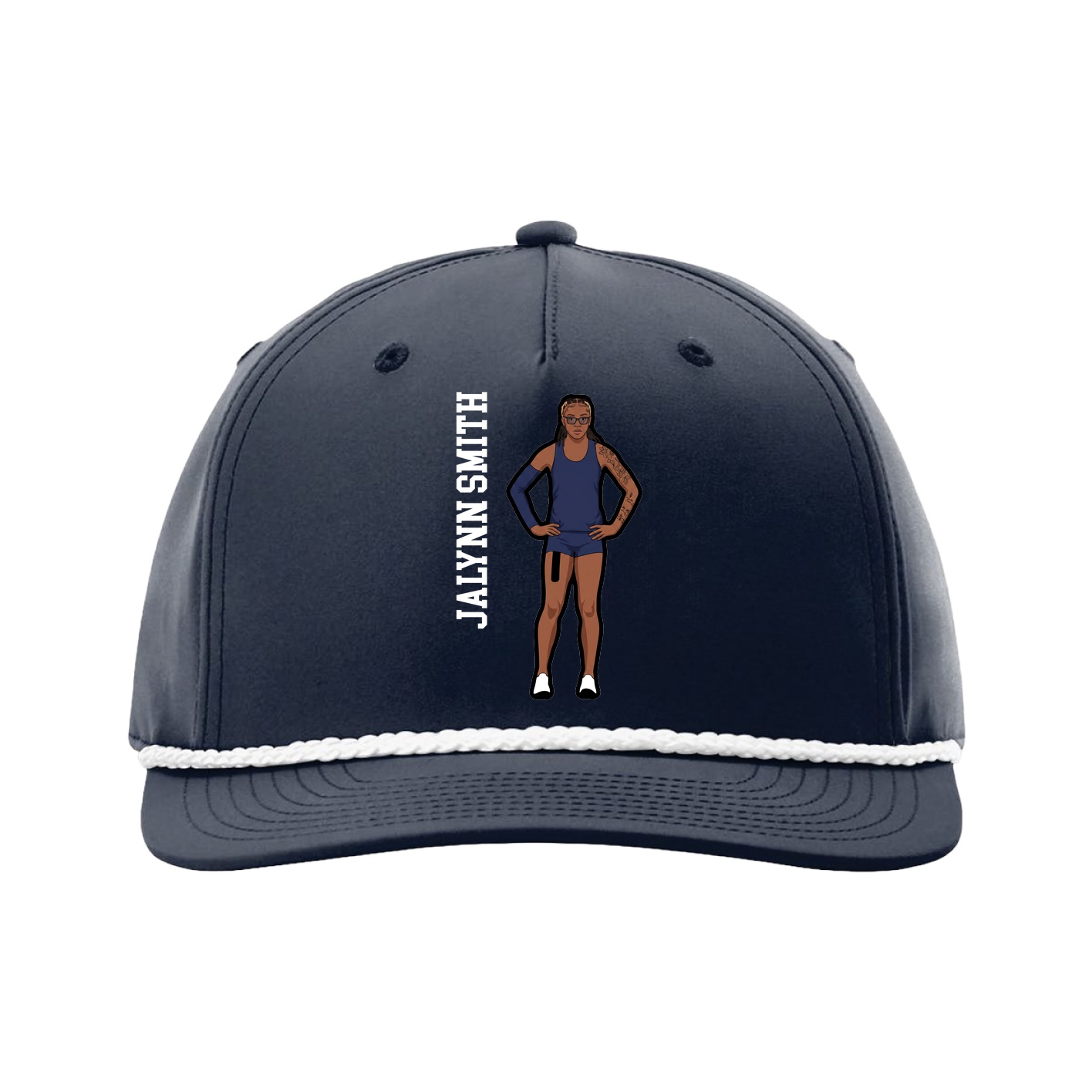 Five-Panel Classic Rope Cap — Name Vertical in Navy