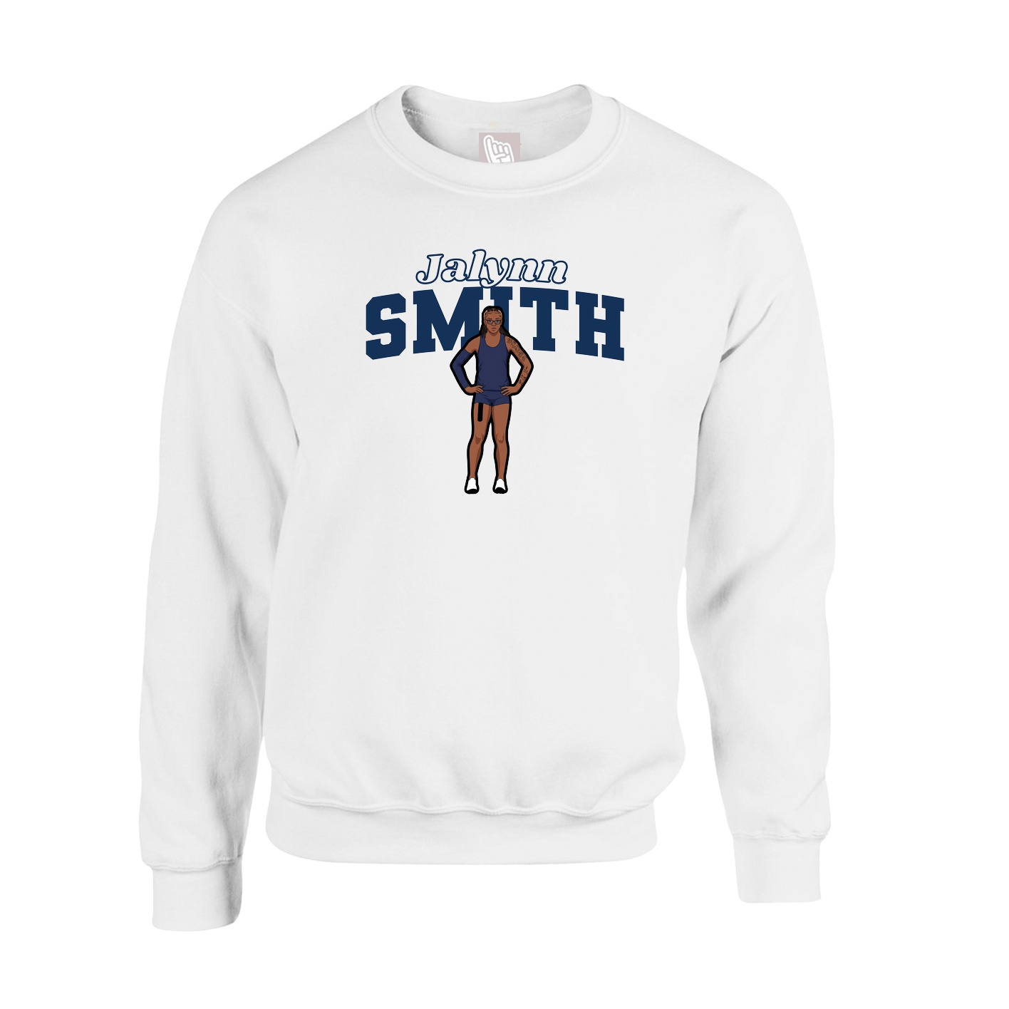 Fleece Crew — Name Arch in White