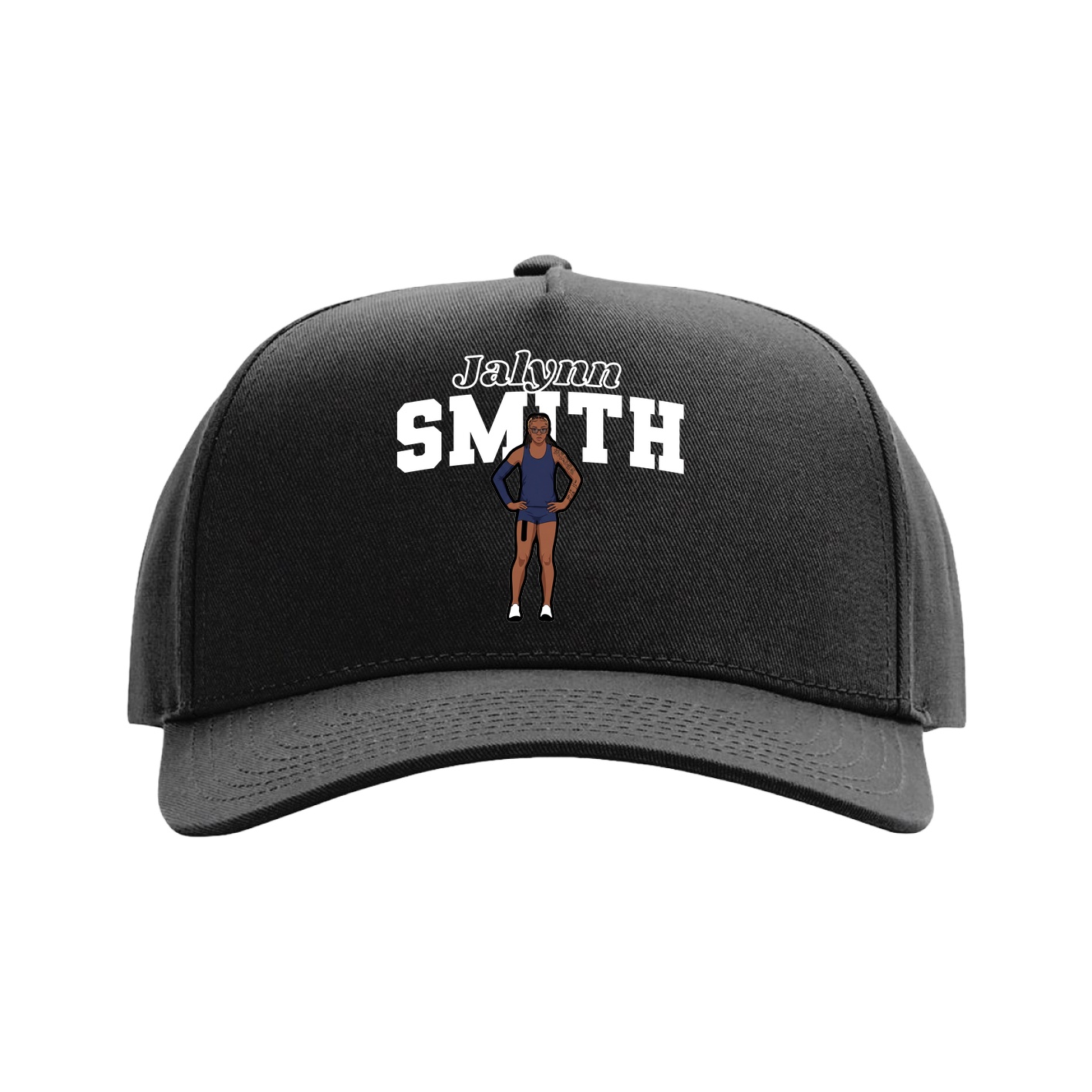 Full Fabric Five-Panel Champ Cap — Name Arch in Black