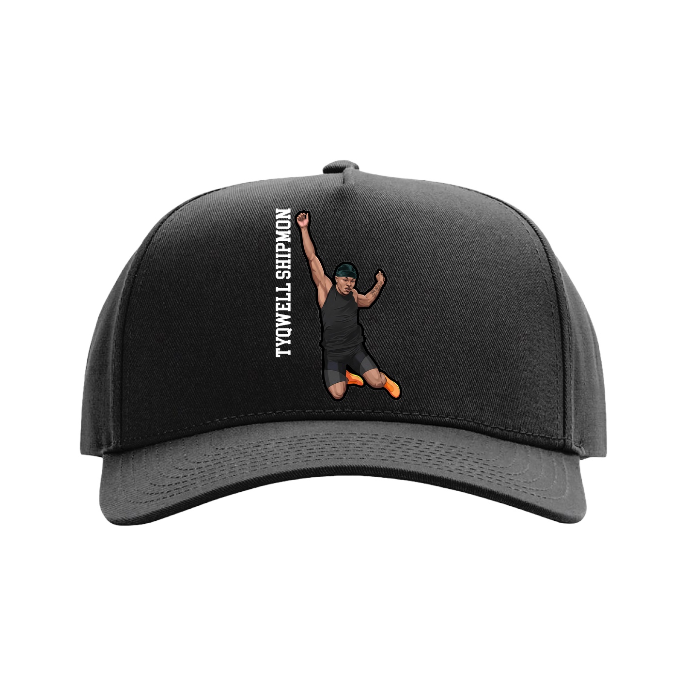 Full Fabric Five-Panel Champ Cap — Name Vertical in Black