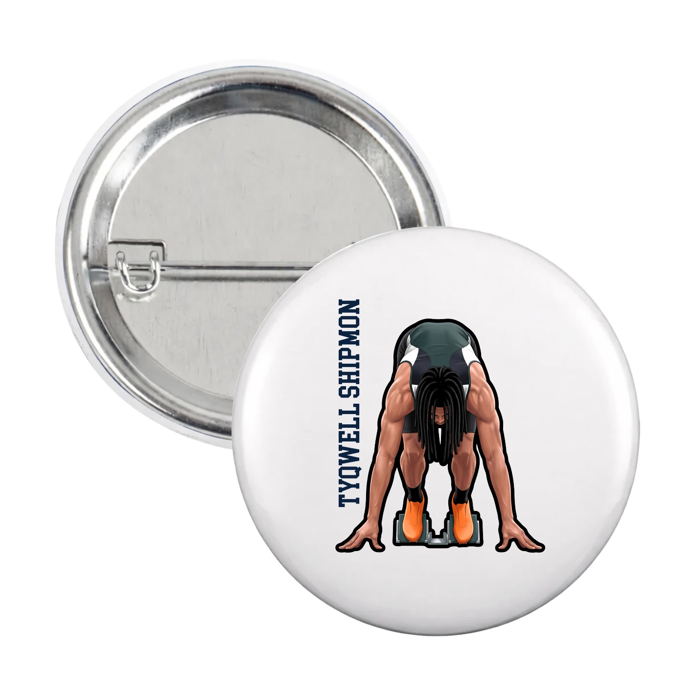 Game Day Button — Name Vertical in White
