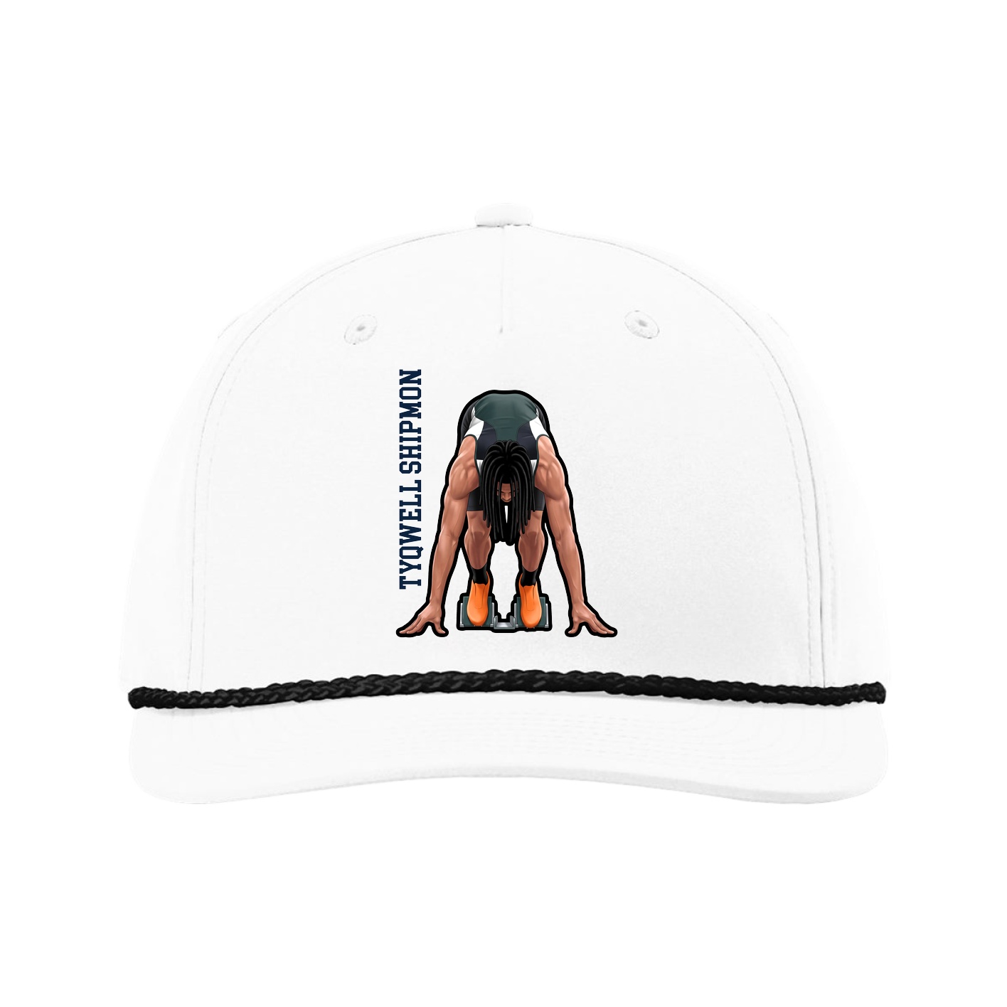 Five-Panel Classic Rope Cap — Name Vertical in White