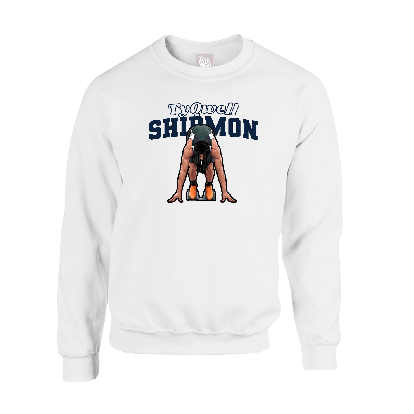 Fleece Crew — Name Arch in White