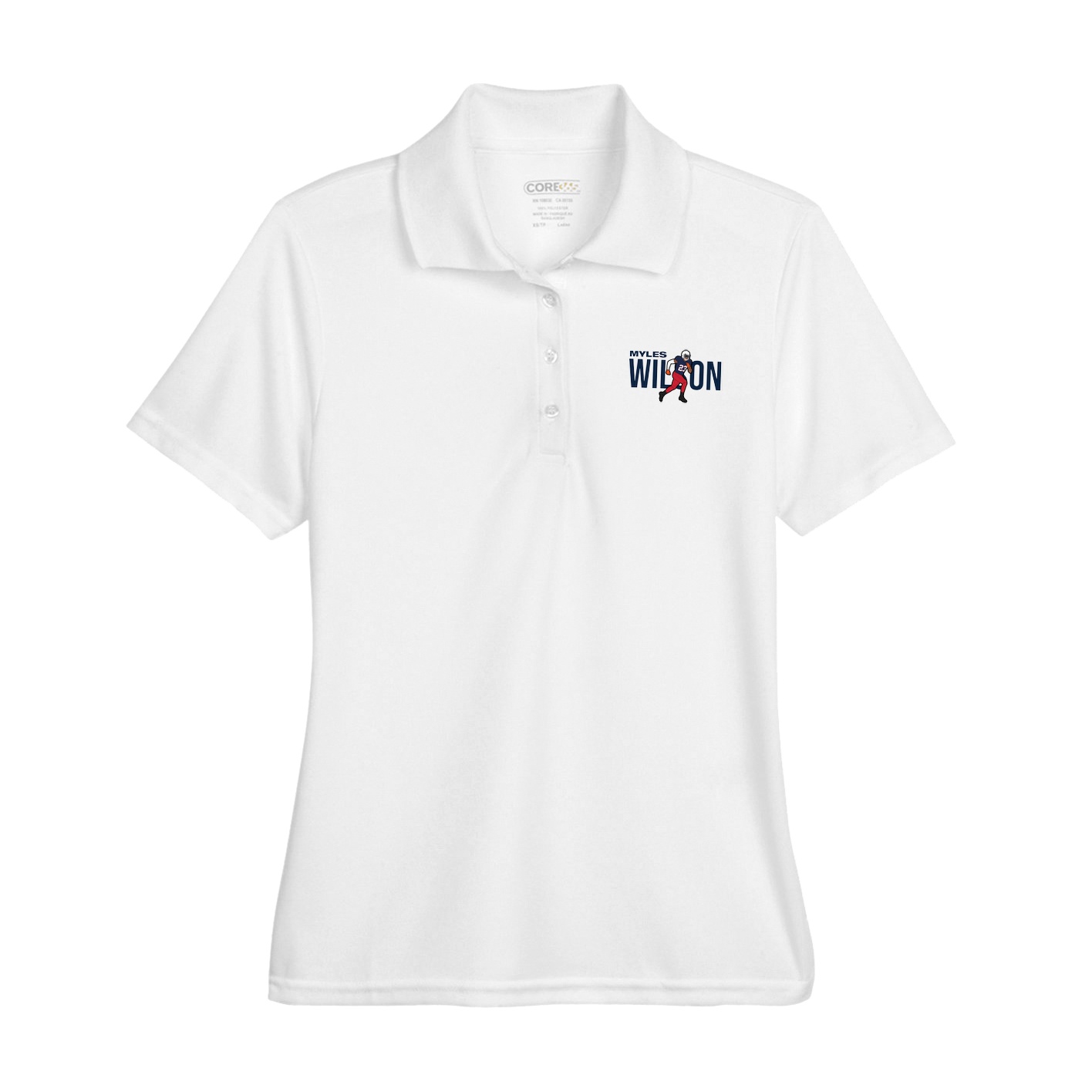 Womens Performance Polo — Player Name in White