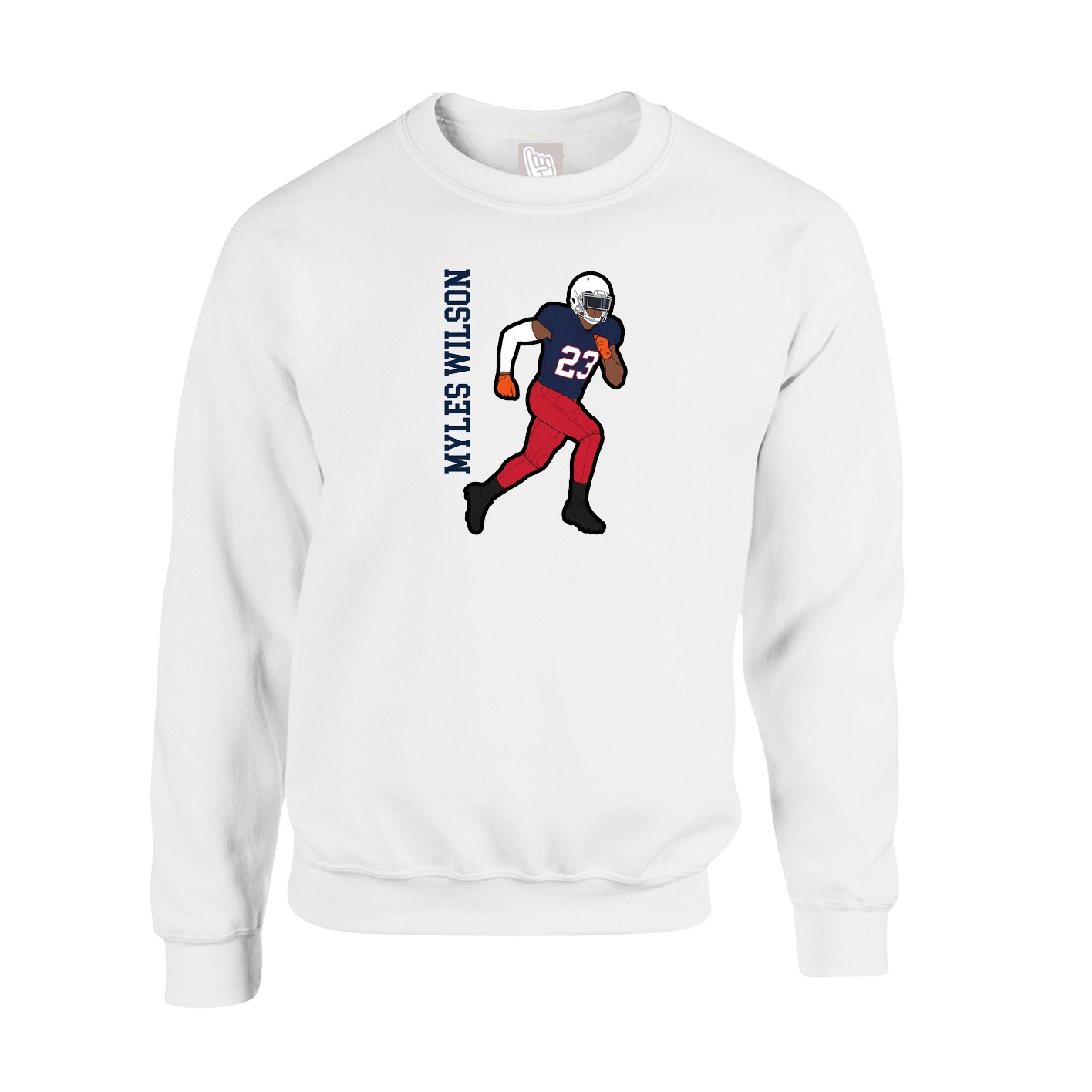 Fleece Crew — Name Vertical in White