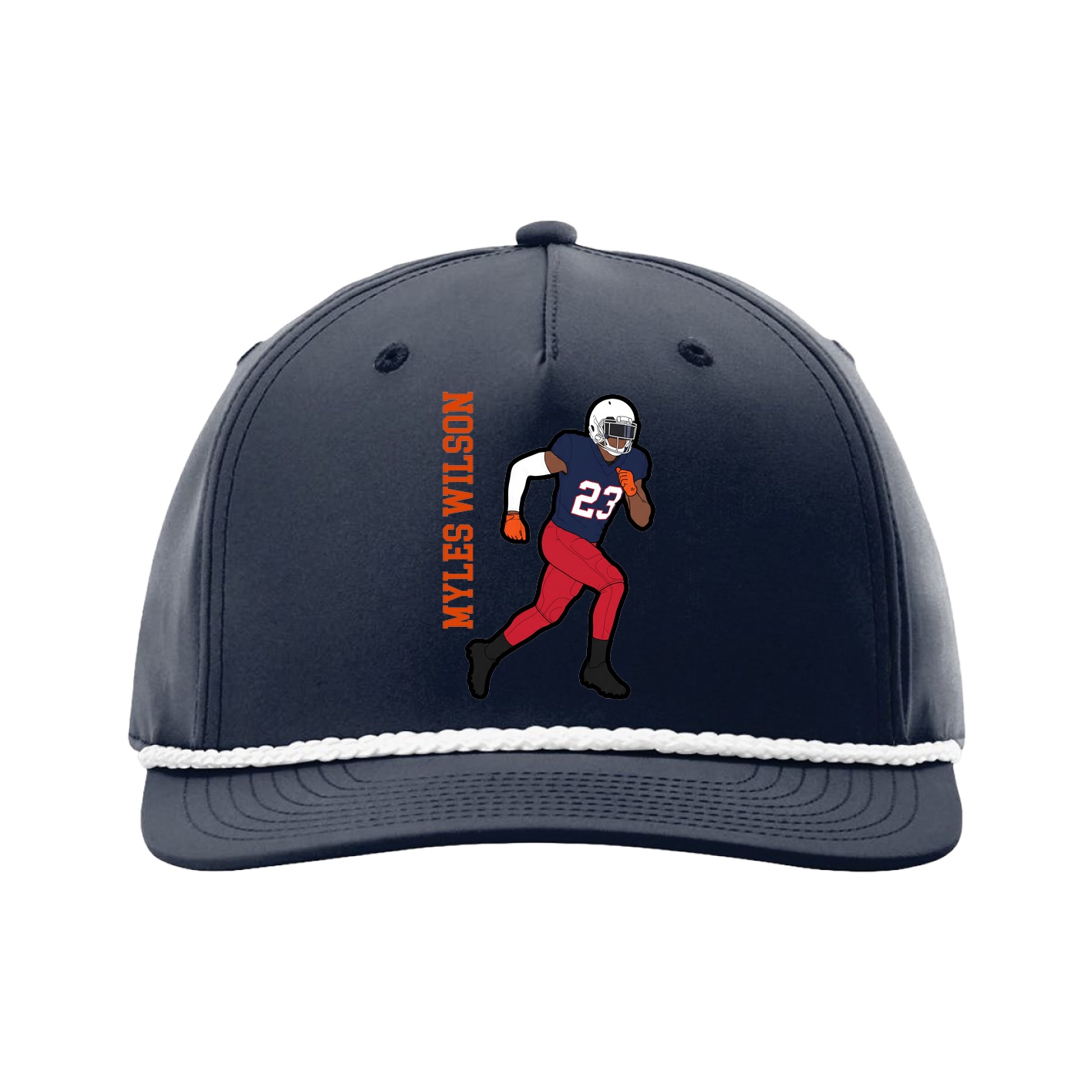 Five-Panel Classic Rope Cap — Name Vertical in Navy