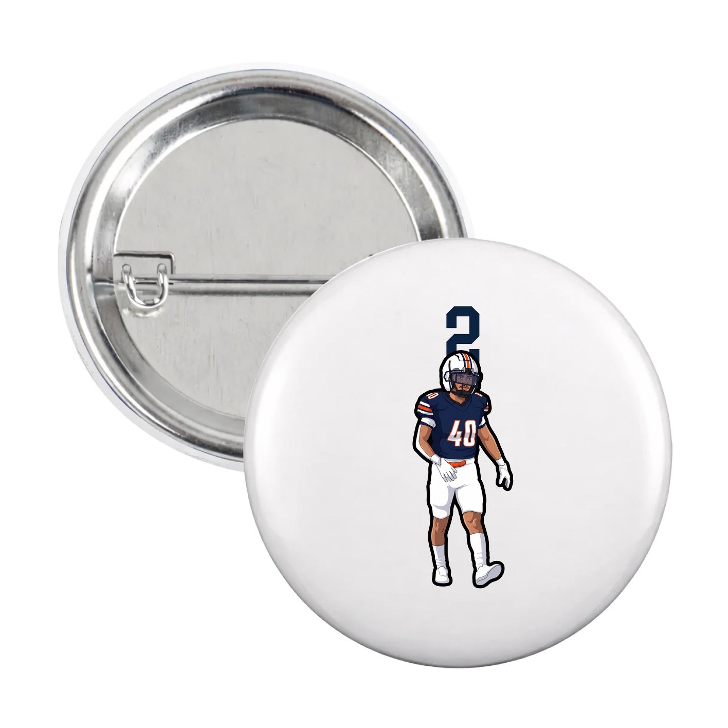 Game Day Button — Number Top in White
