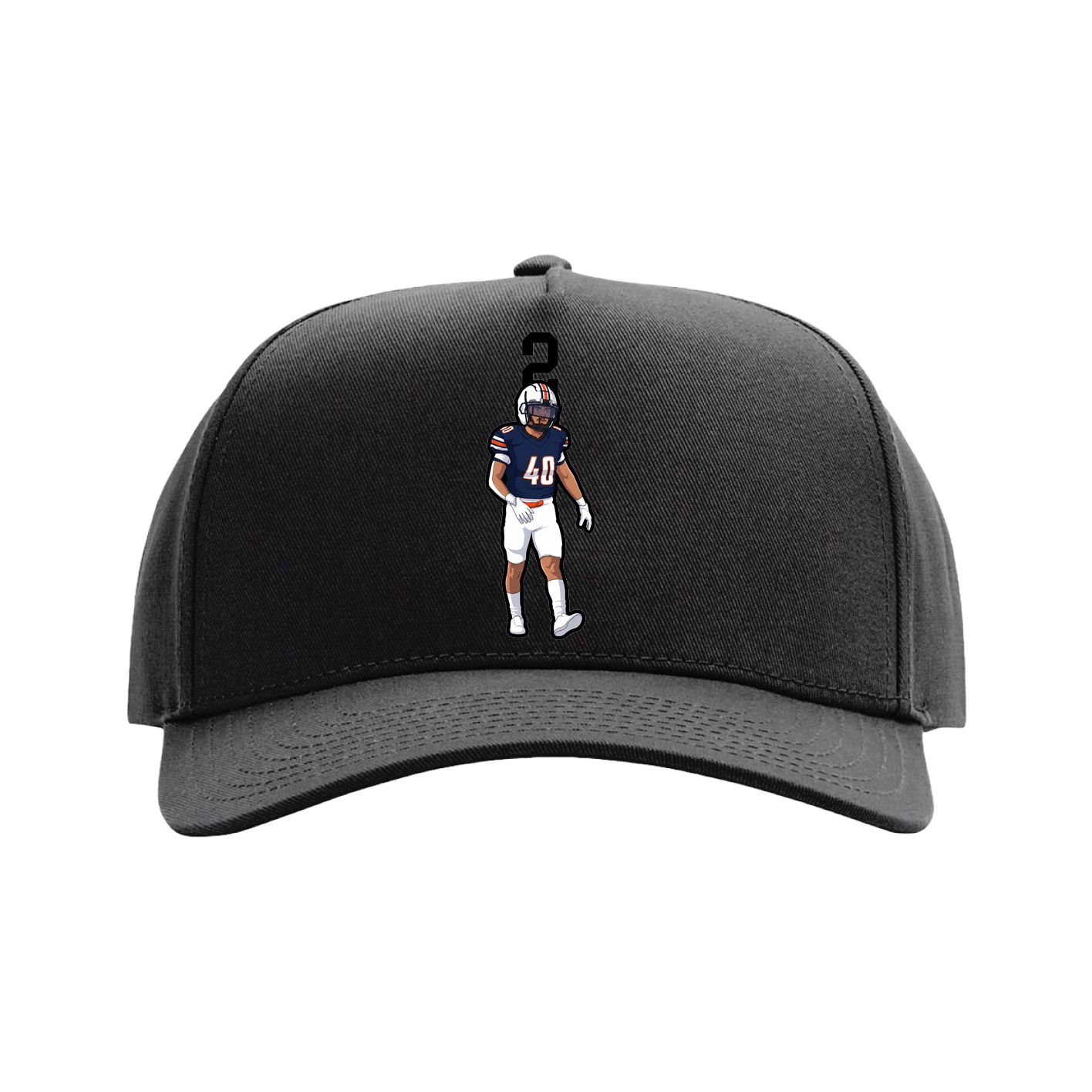 Full Fabric Five-Panel Champ Cap — Number Top in Black