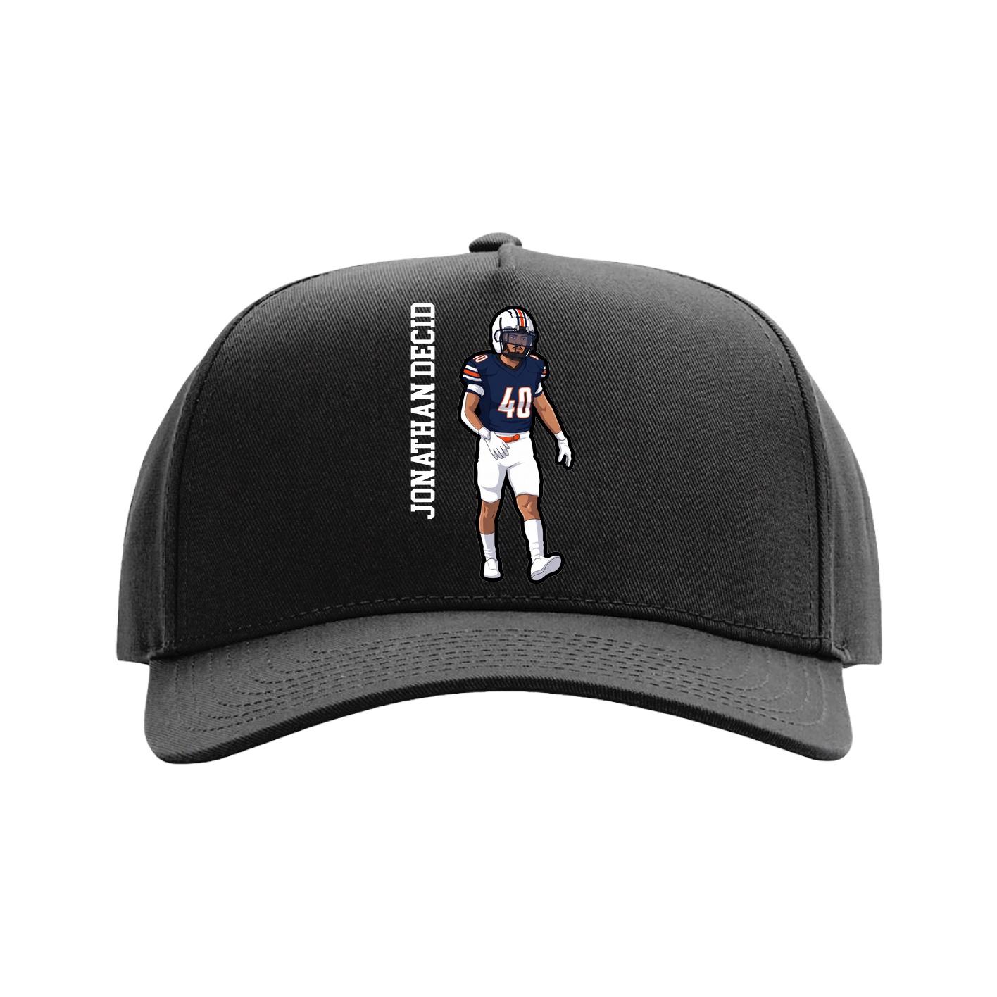 Full Fabric Five-Panel Champ Cap — Name Vertical in Black