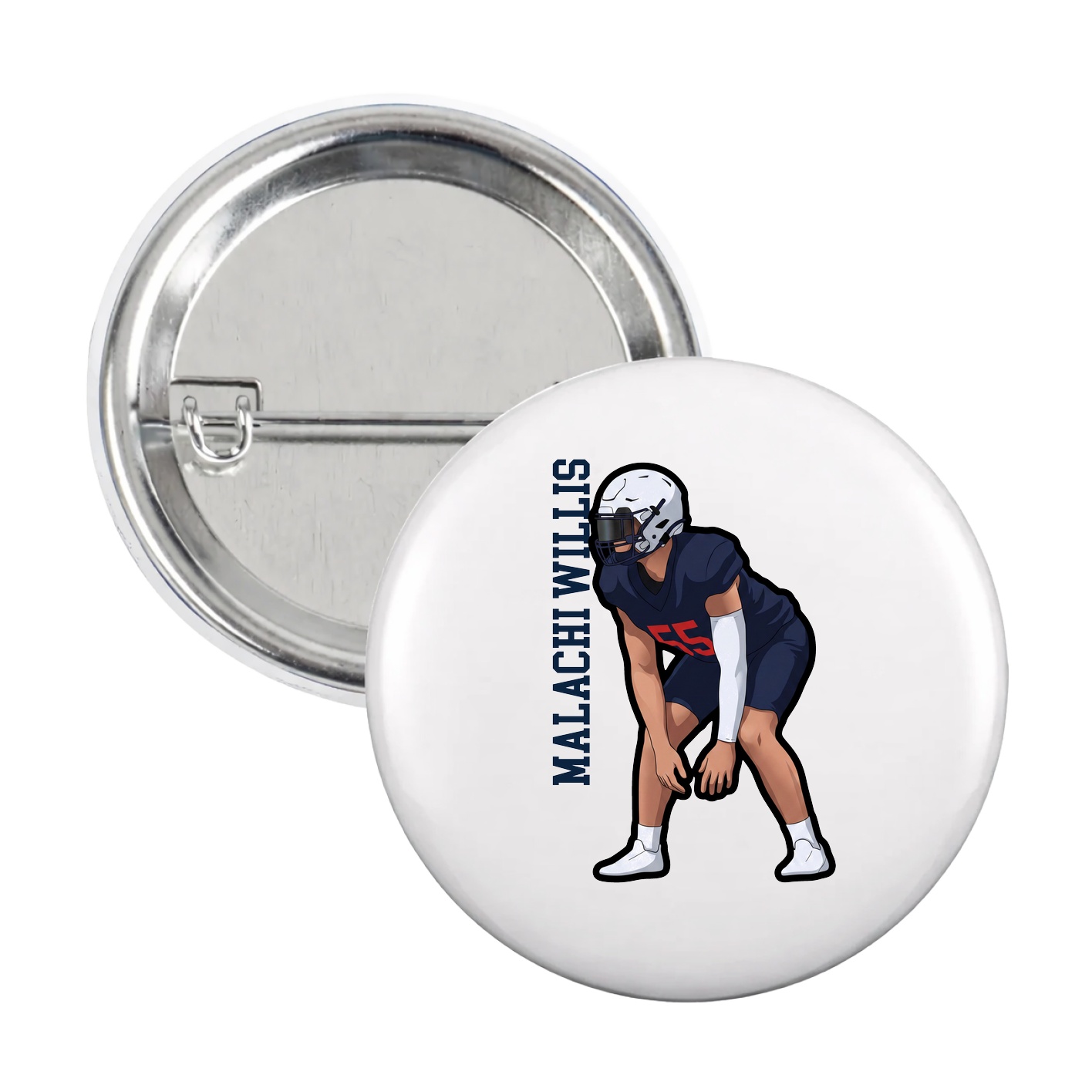Game Day Button — Name Vertical in White