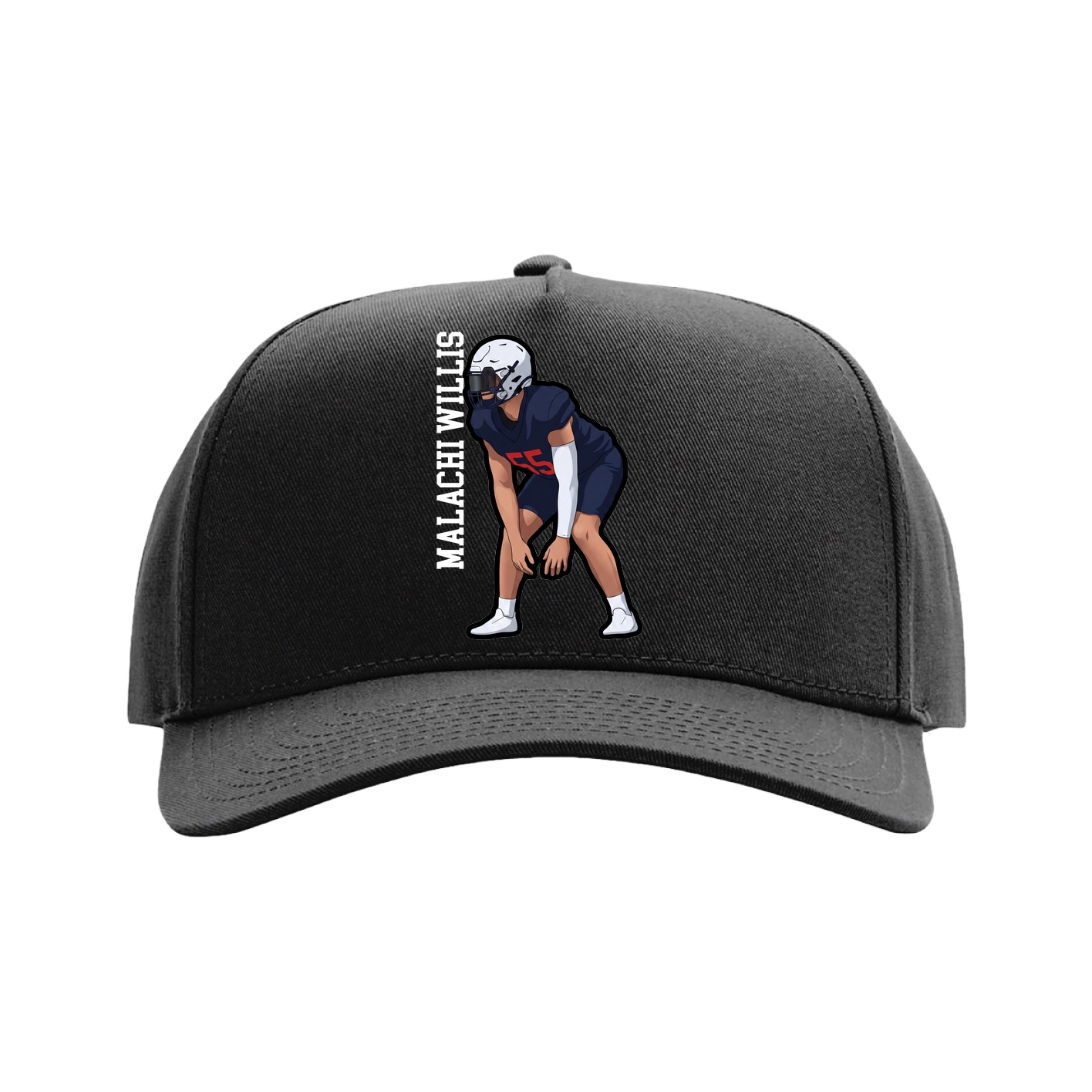 Full Fabric Five-Panel Champ Cap — Name Vertical in Black