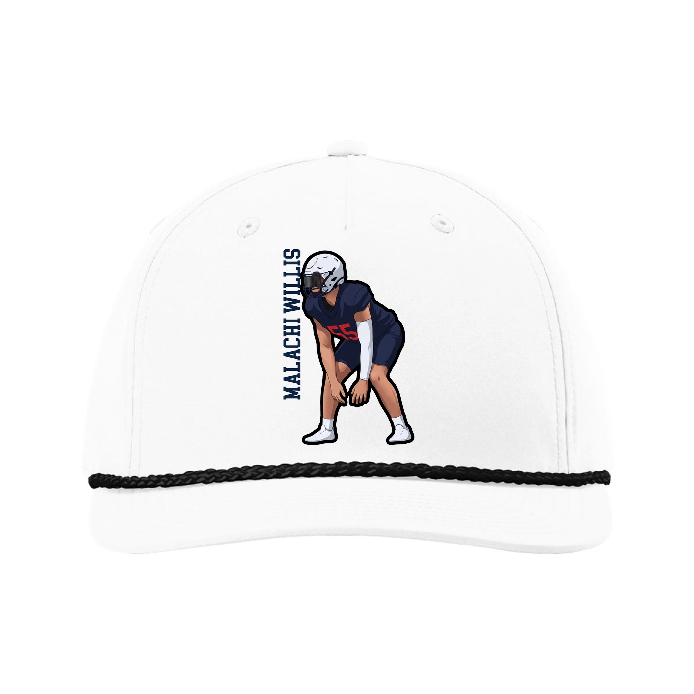 Five-Panel Classic Rope Cap — Name Vertical in White