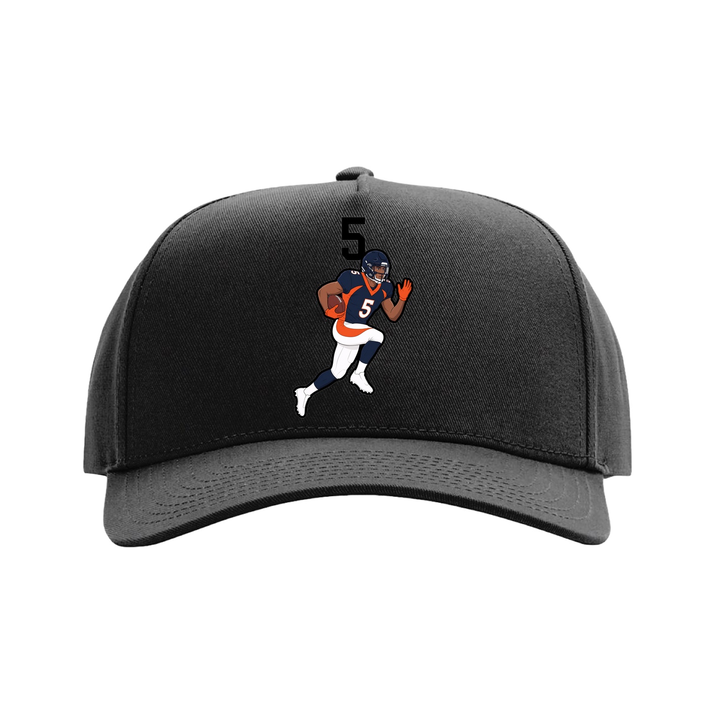 Full Fabric Five-Panel Champ Cap — Number Top in Black