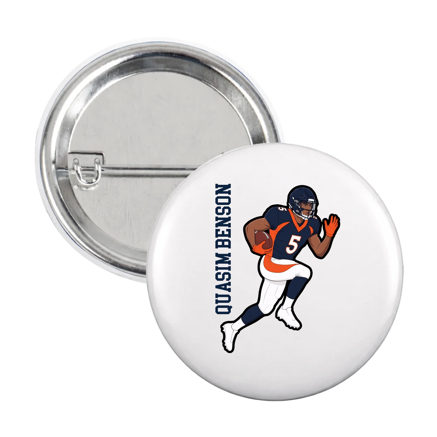 Game Day Button — Name Vertical in White