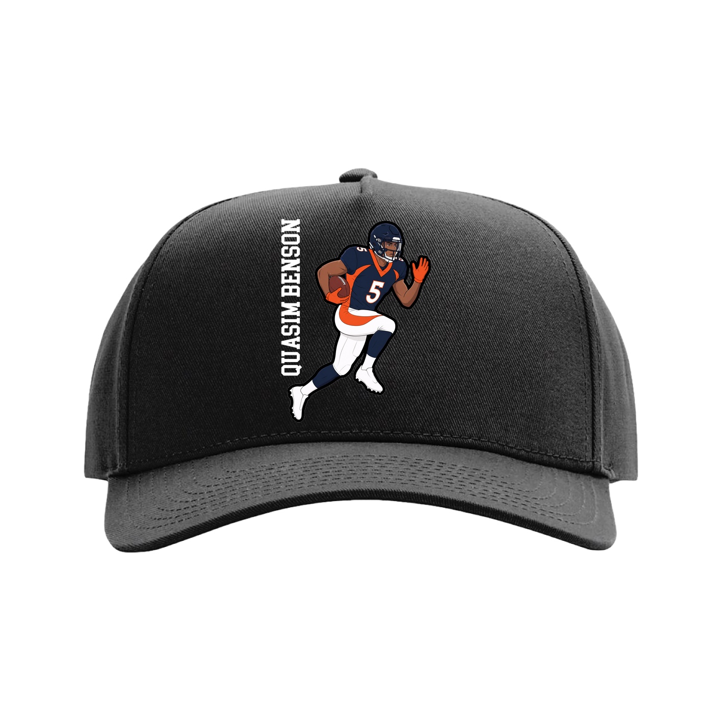Full Fabric Five-Panel Champ Cap — Name Vertical in Black