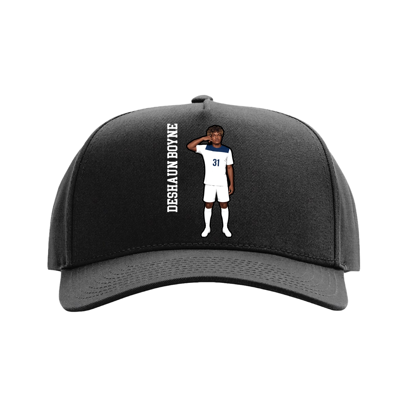 Full Fabric Five-Panel Champ Cap — Name Vertical in Black