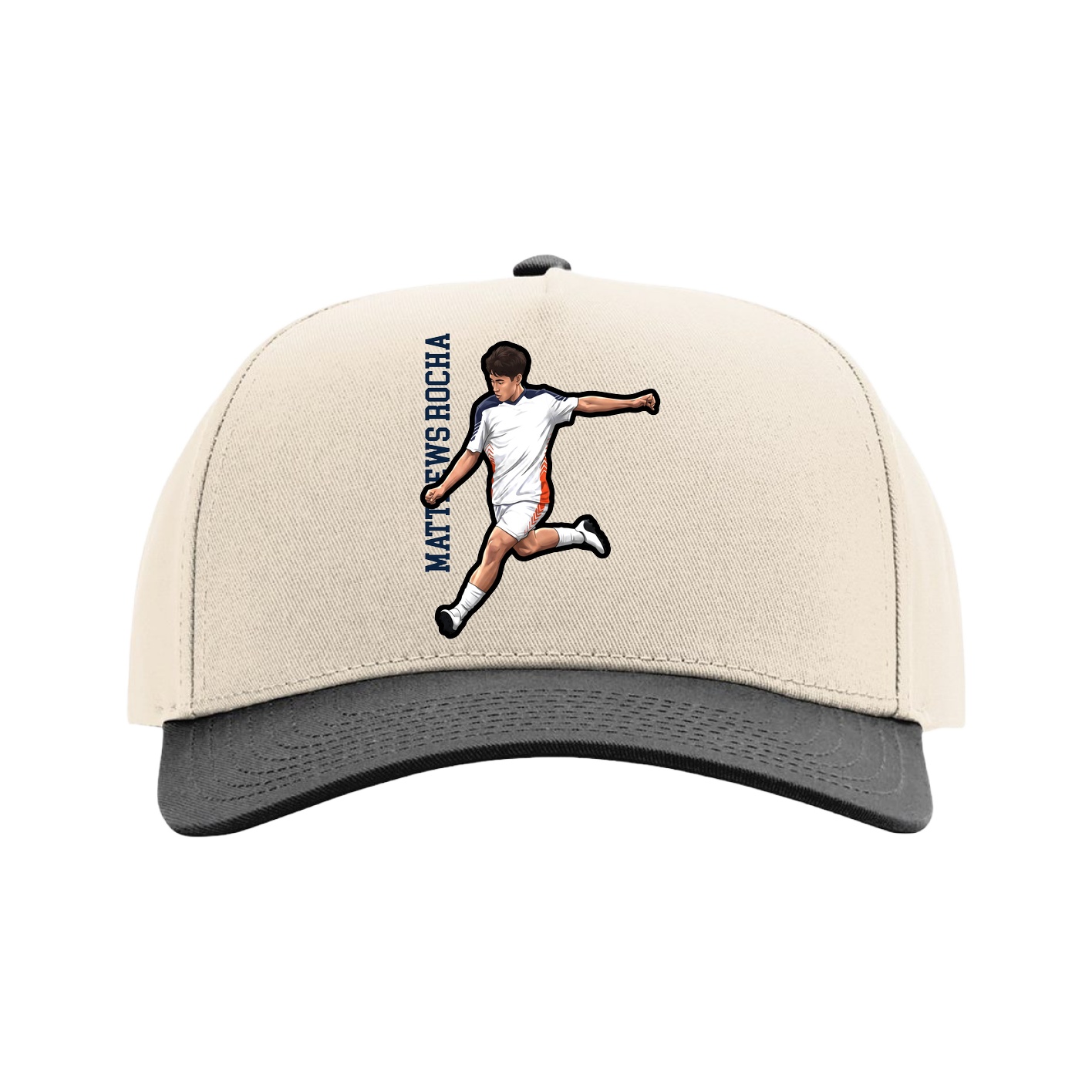 Full Fabric Five-Panel Champ Cap — Name Vertical in Cream/Black