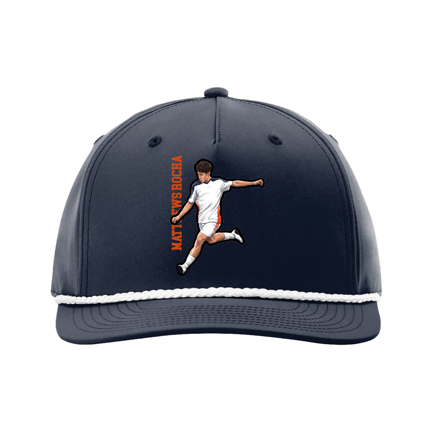 Five-Panel Classic Rope Cap — Name Vertical in Navy