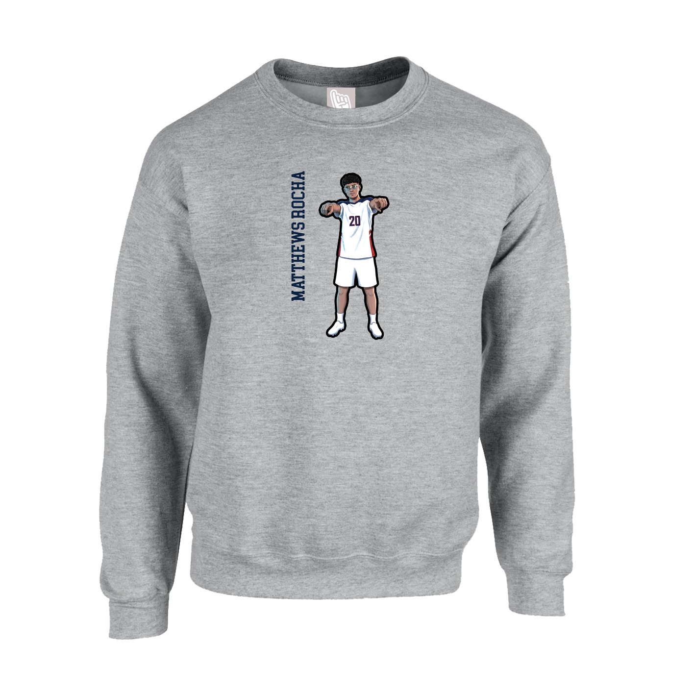 Fleece Crew — Name Vertical in Grey