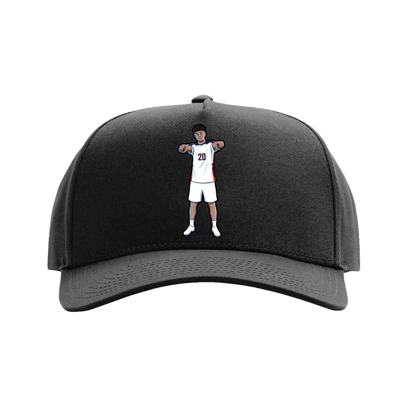Full Fabric Five-Panel Champ Cap — Name Vertical in Black