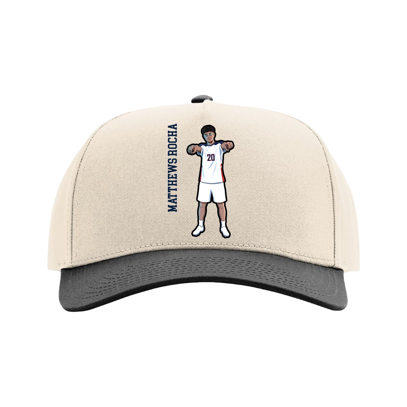 Full Fabric Five-Panel Champ Cap — Name Vertical in Cream/Black