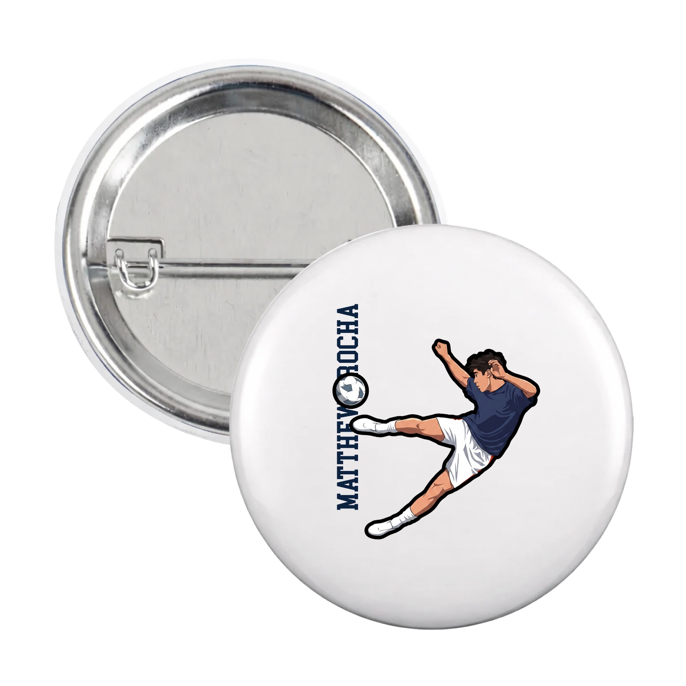 Game Day Button — Name Vertical in White