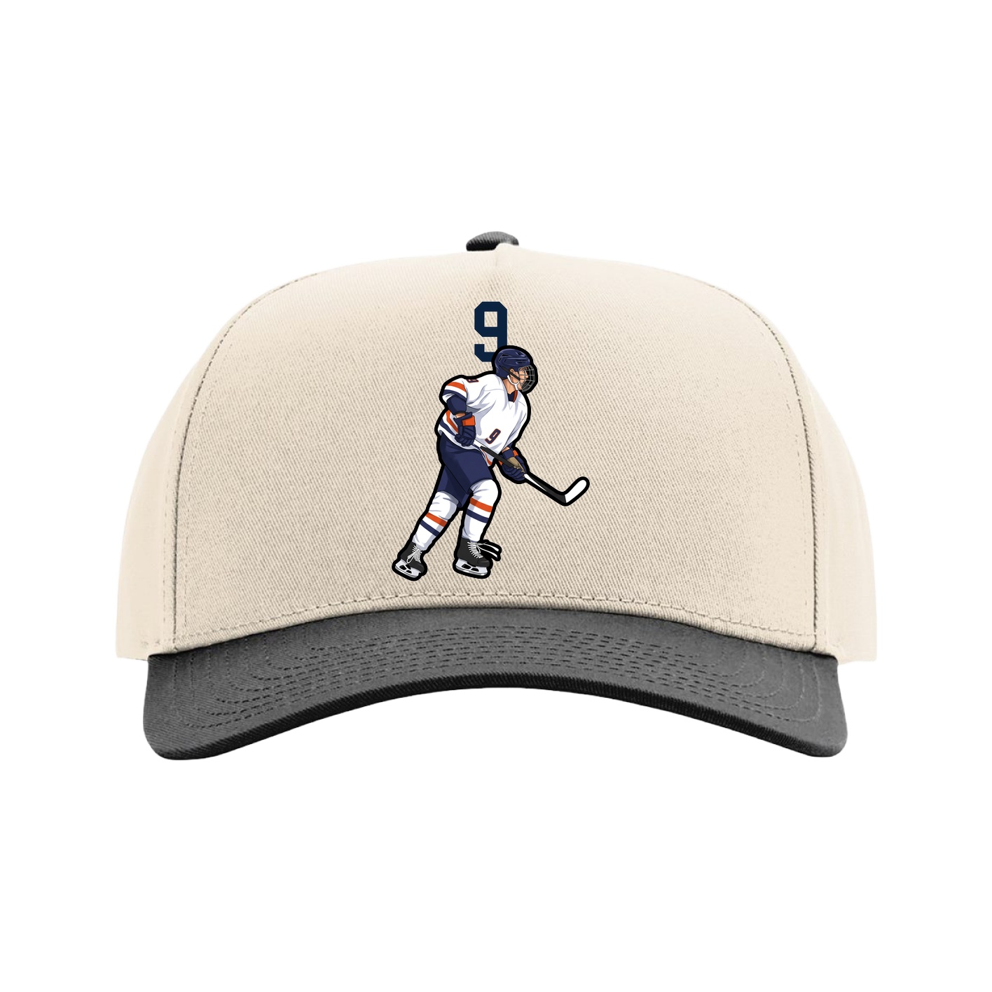 Full Fabric Five-Panel Champ Cap — Number Top in Cream/Black