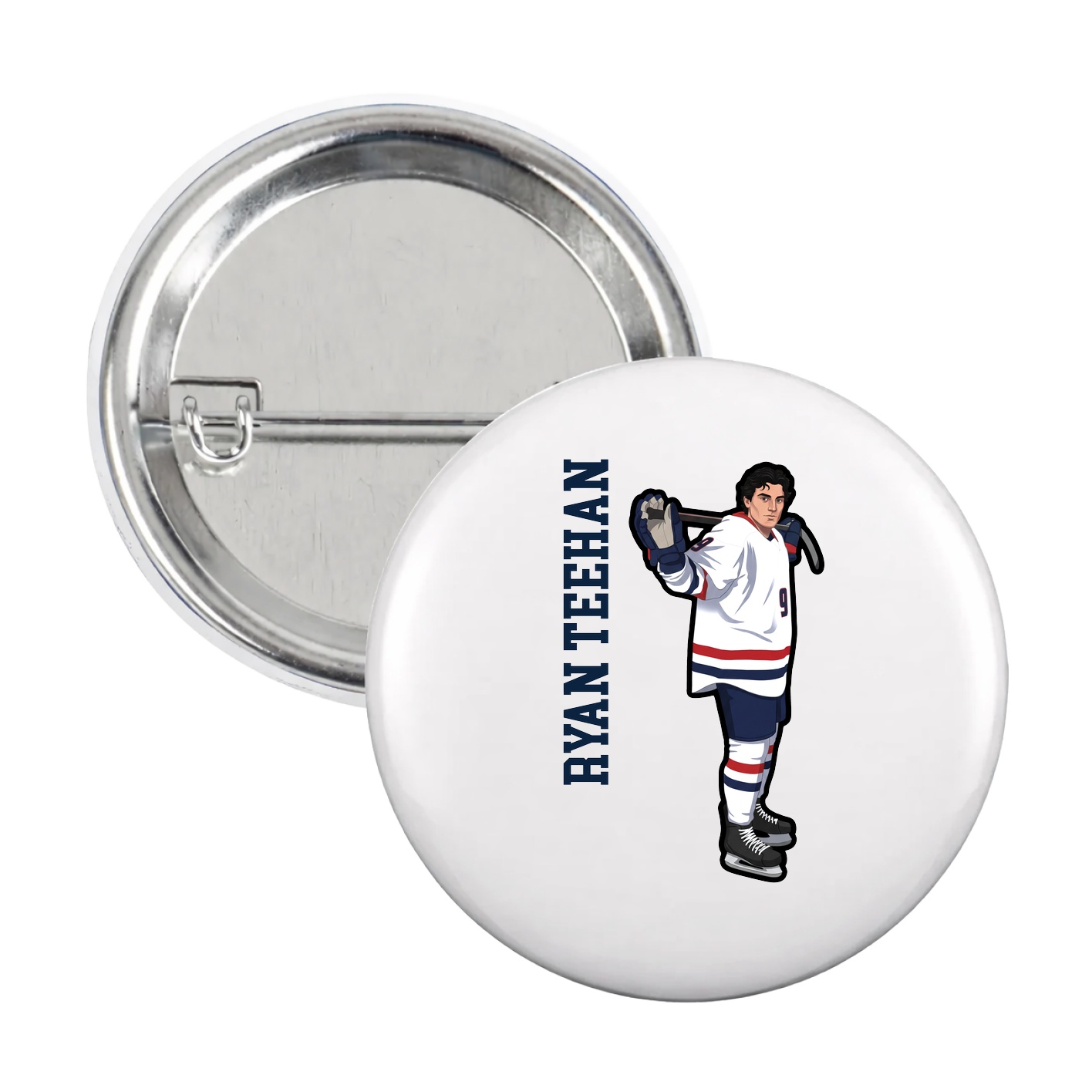 Game Day Button — Name Vertical in White