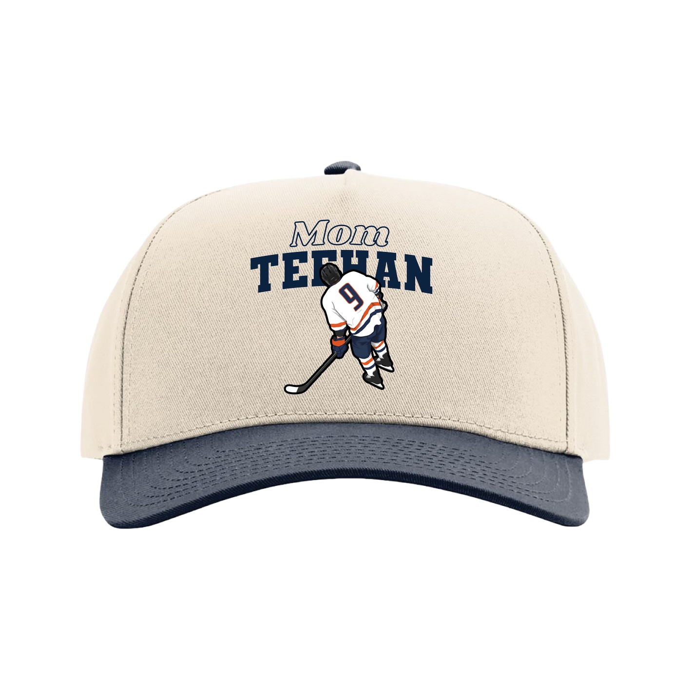 Full Fabric Five-Panel Champ Cap — Mothers Day Block in Cream/Navy