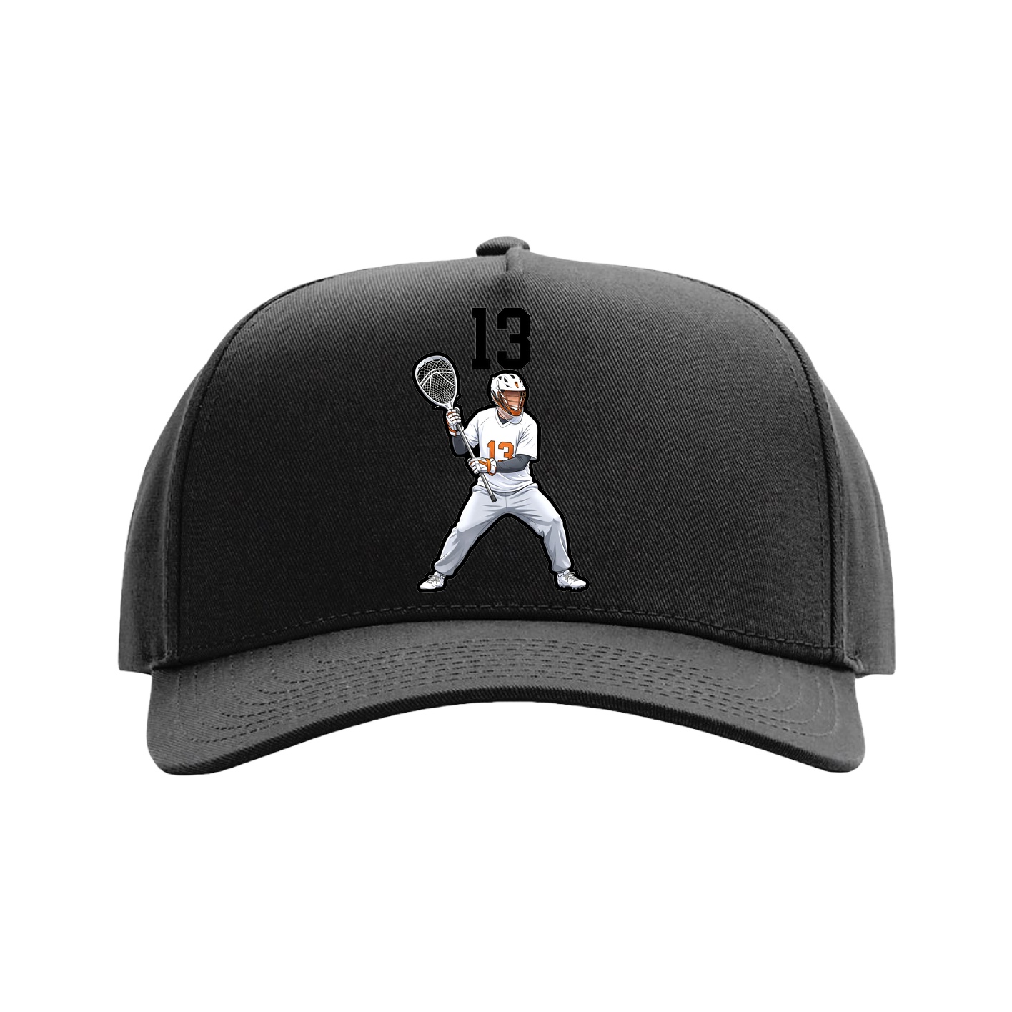 Full Fabric Five-Panel Champ Cap — Number Top in Black
