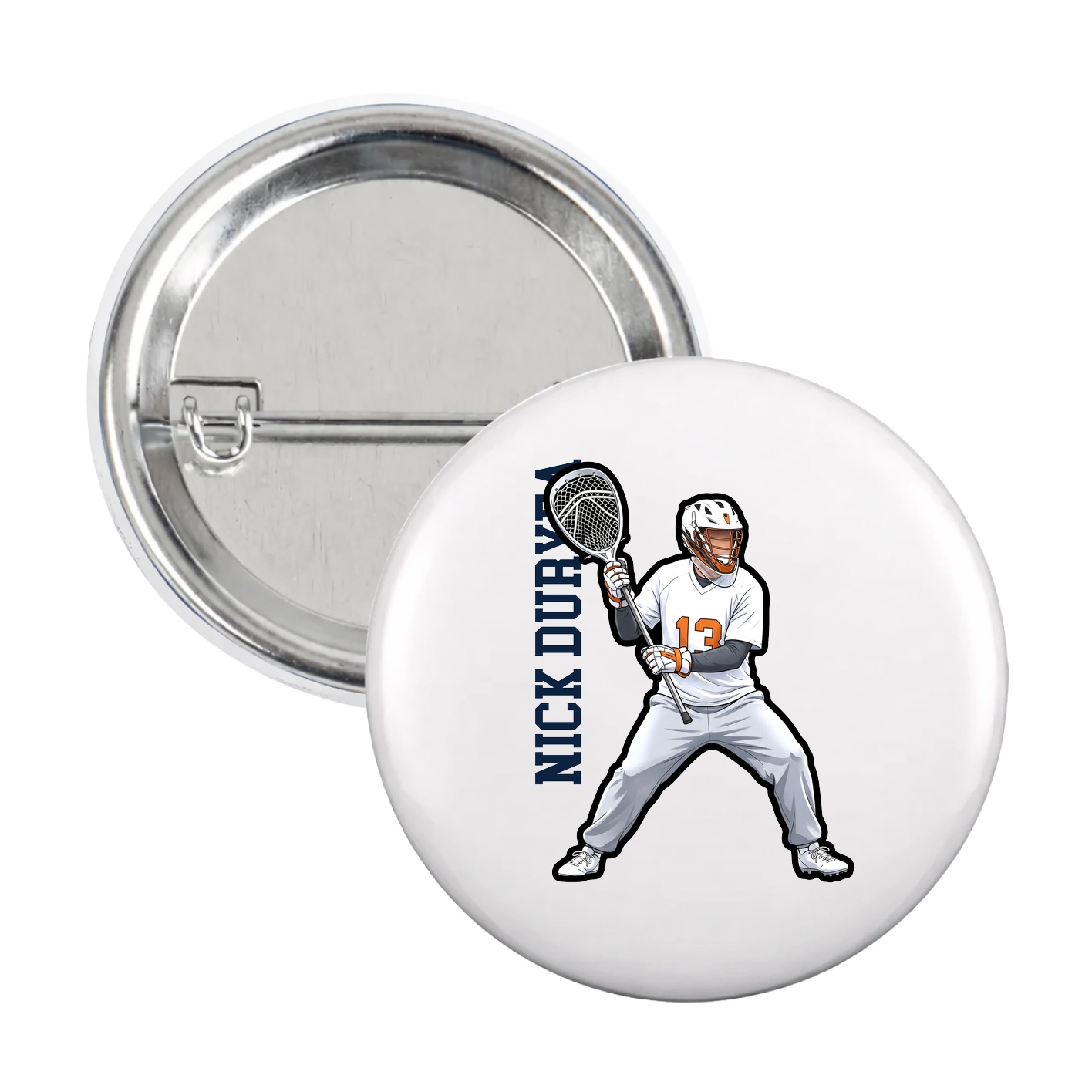 Game Day Button — Name Vertical in White