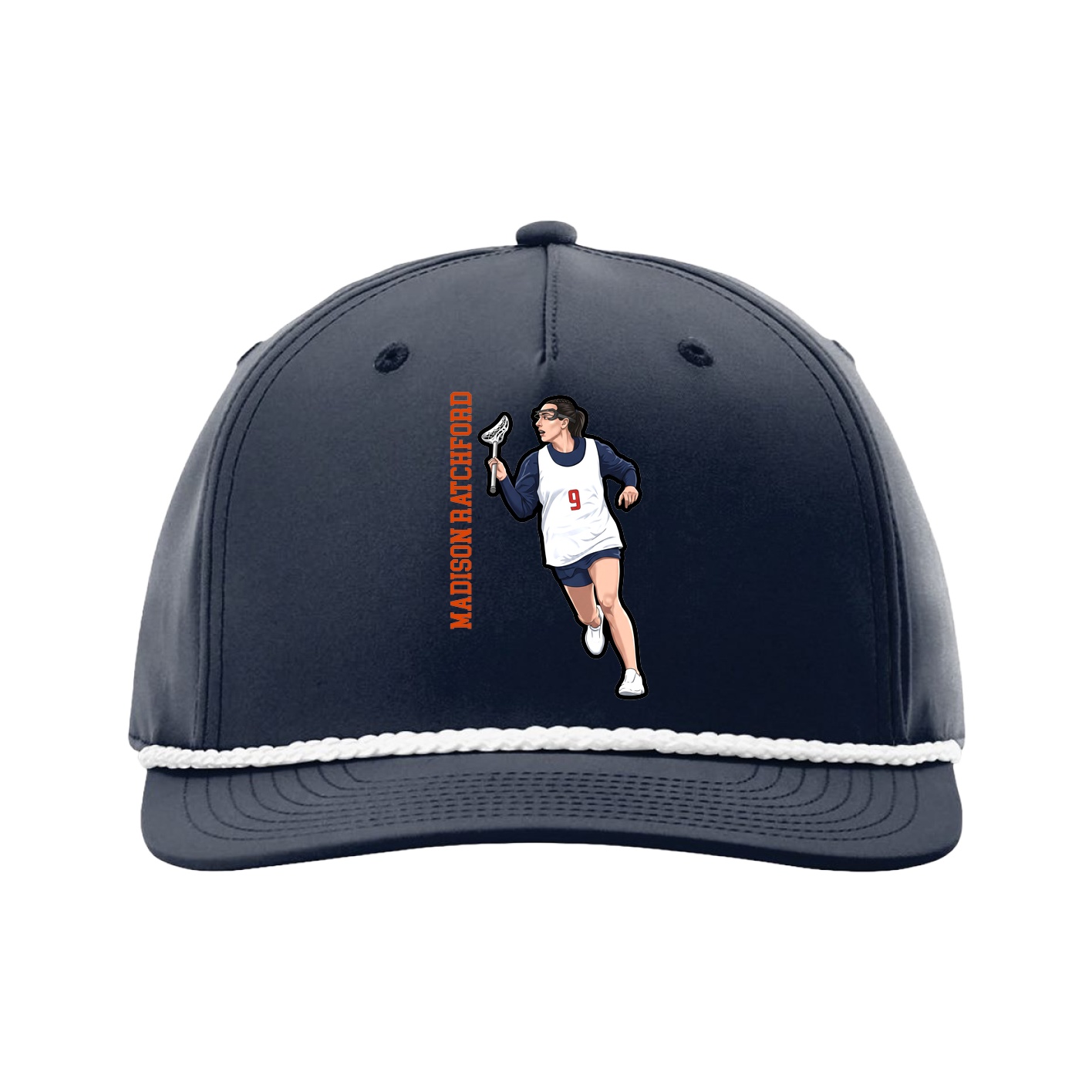 Five-Panel Classic Rope Cap — Name Vertical in Navy