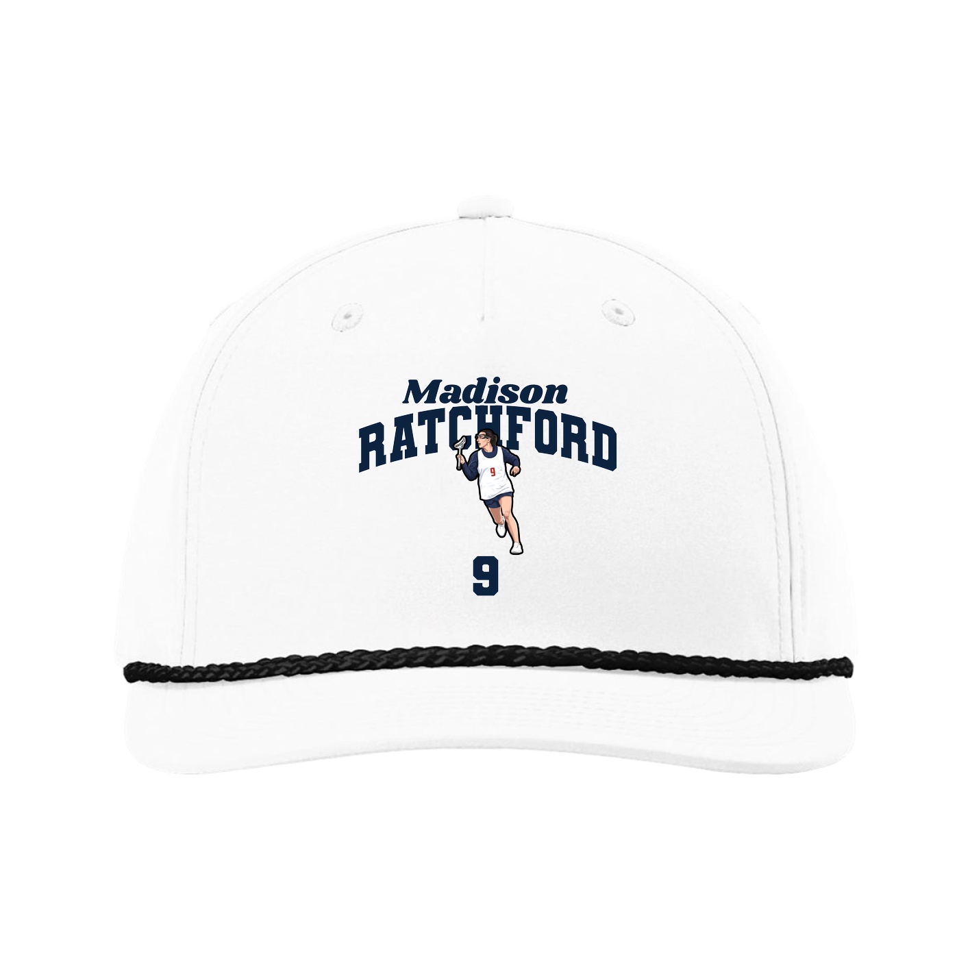 Five-Panel Classic Rope Cap — Signature Arch in White