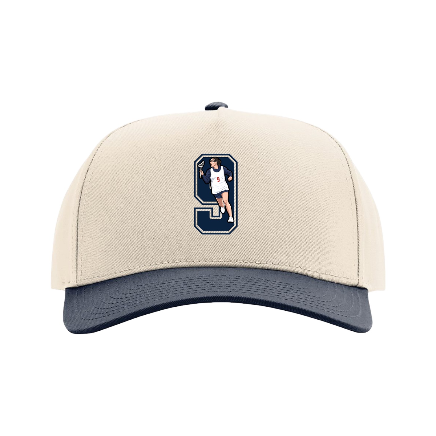 Full Fabric Five-Panel Champ Cap — Number in Cream/Navy