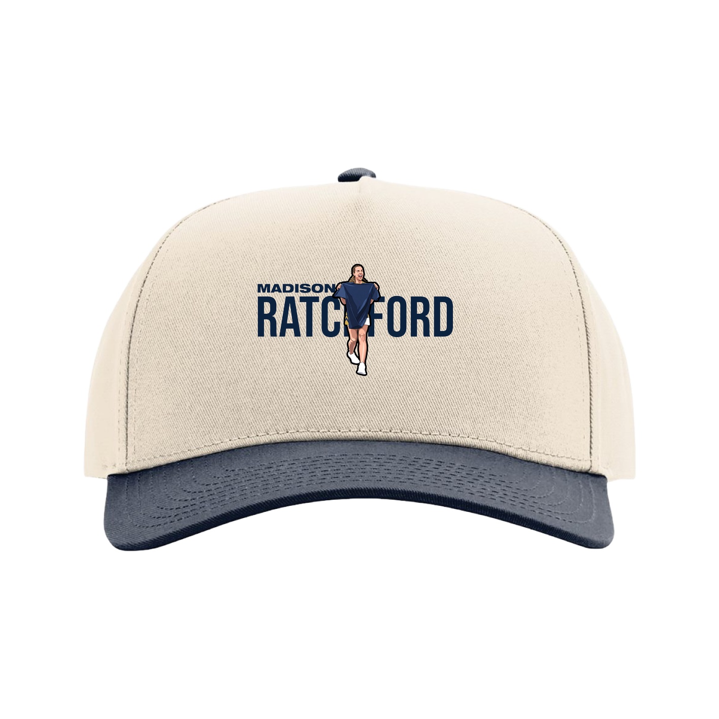 Full Fabric Five-Panel Champ Cap — Player Name in Cream/Navy