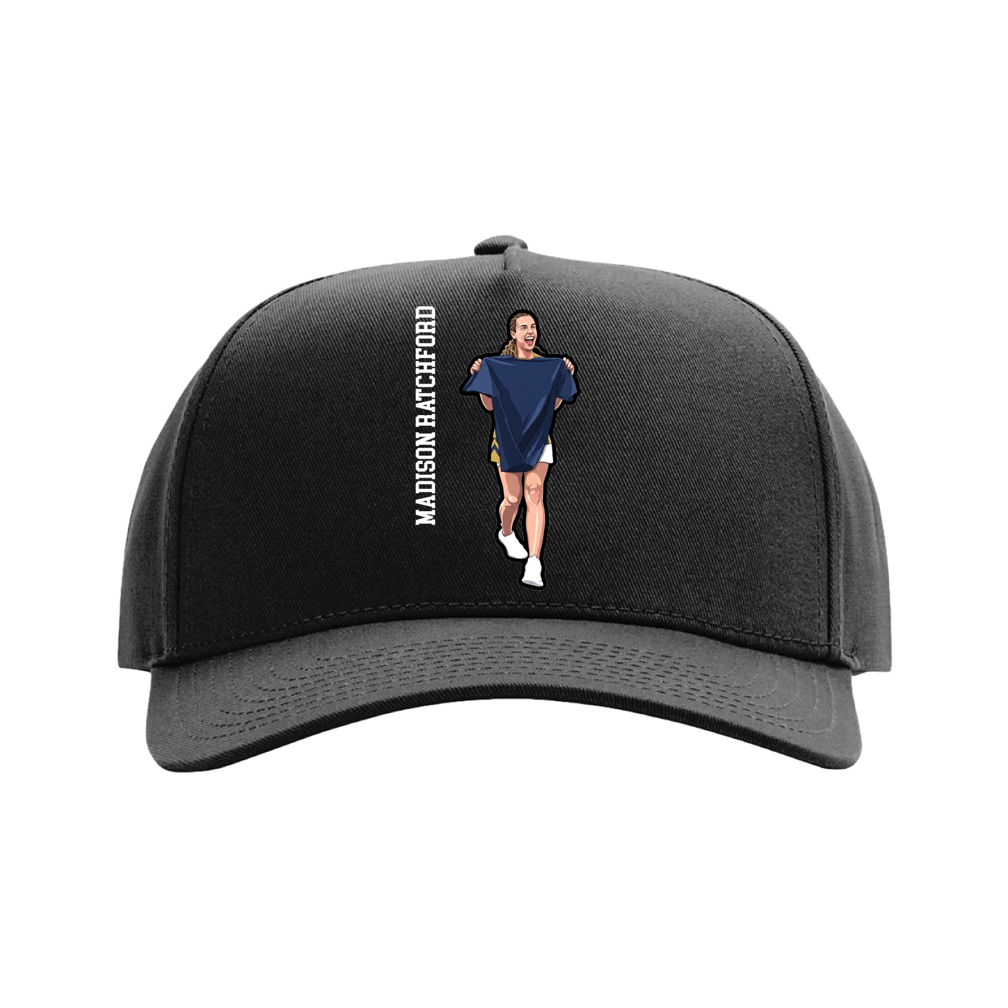 Full Fabric Five-Panel Champ Cap — Name Vertical in Black