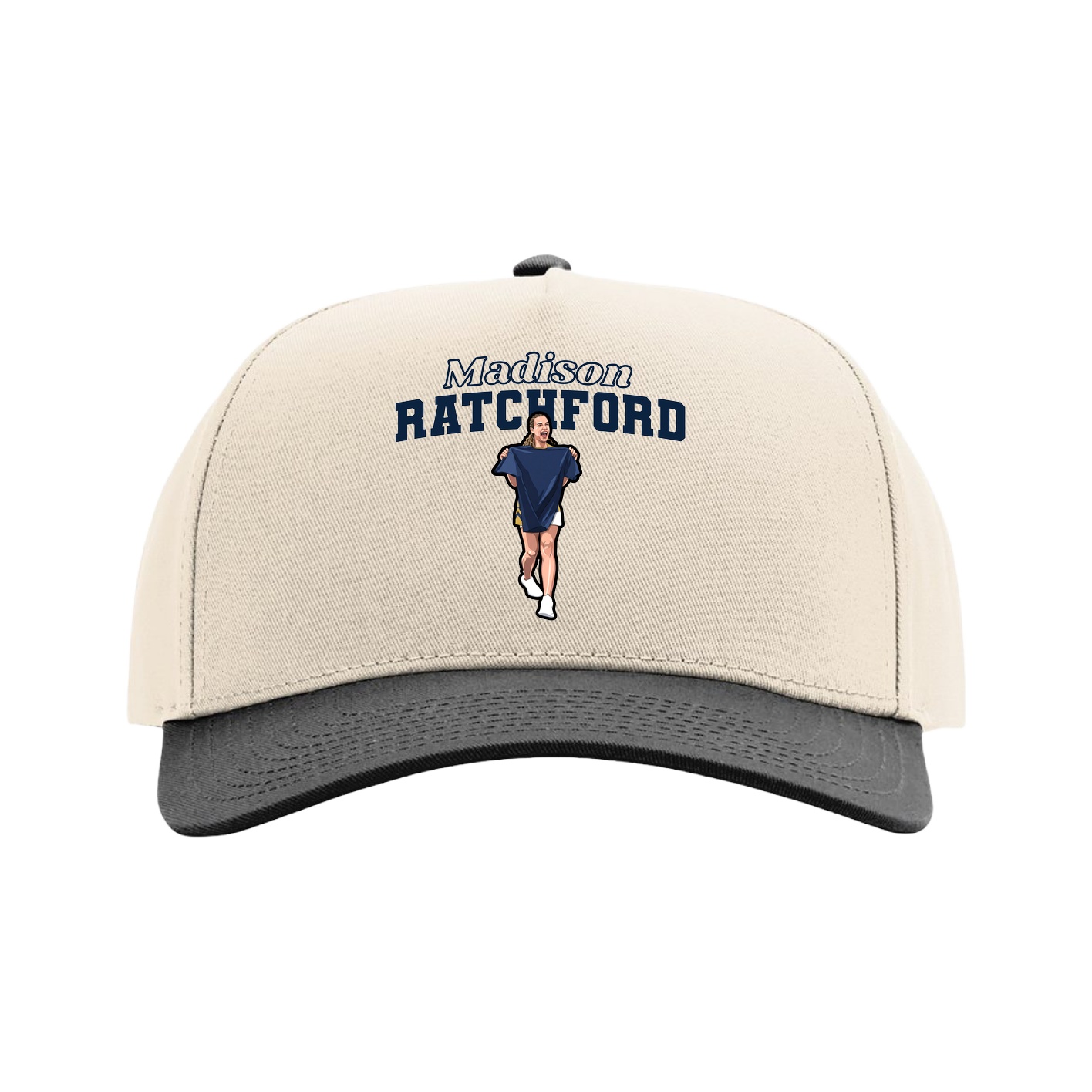 Full Fabric Five-Panel Champ Cap — Name Arch in Cream/Black